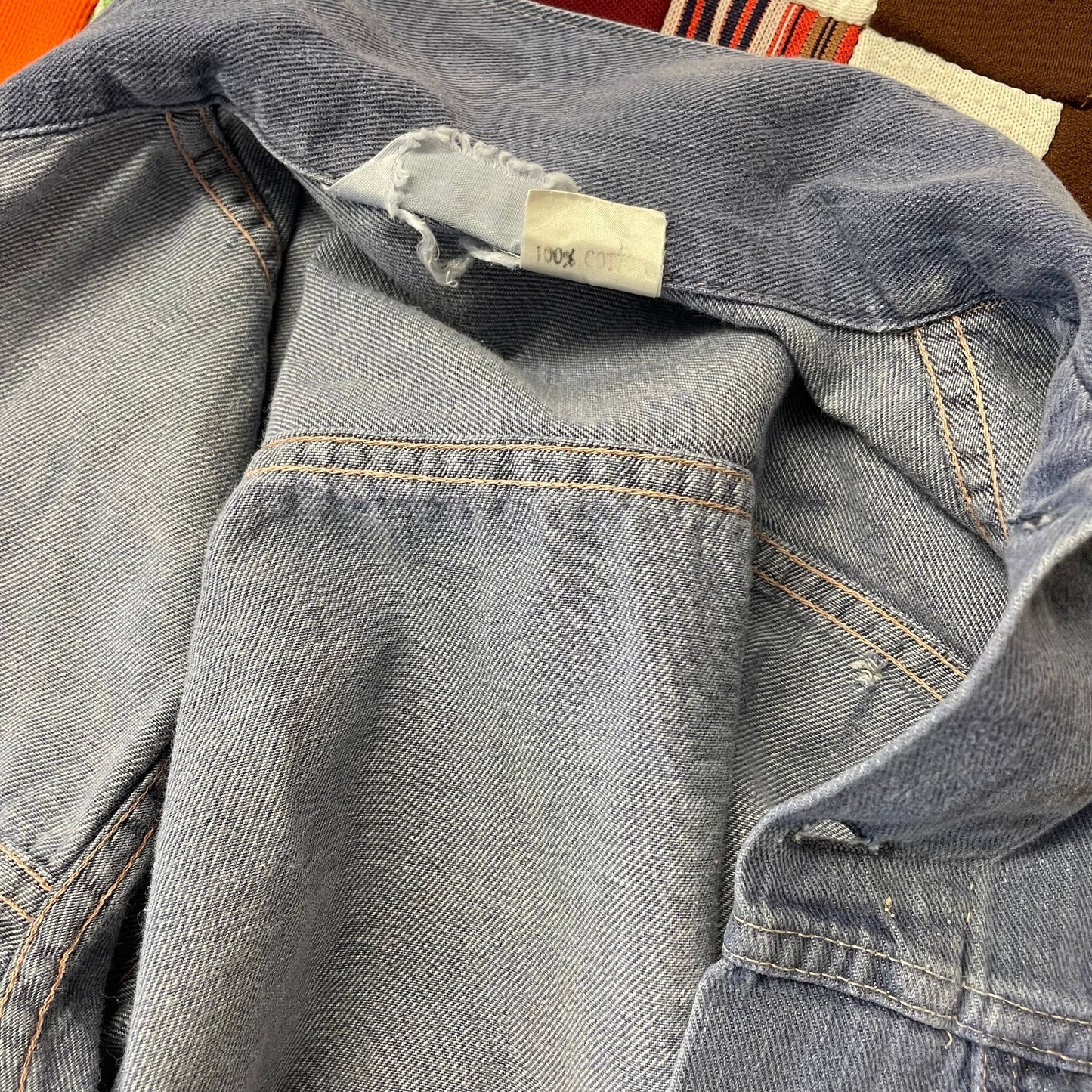 vtg 70s DISTRESSED DENIM jacket thrashed holes shredded top america beautiful iron on transfer buttery soft punk west n wear hippie boho