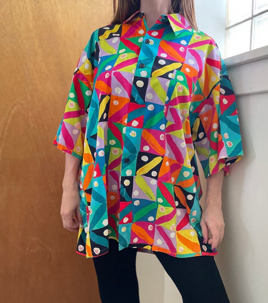 vtg JAMS WORLD XXL button up shirt / abstract print swirls polka dot geometric print oxford shirt baggy retro 90s