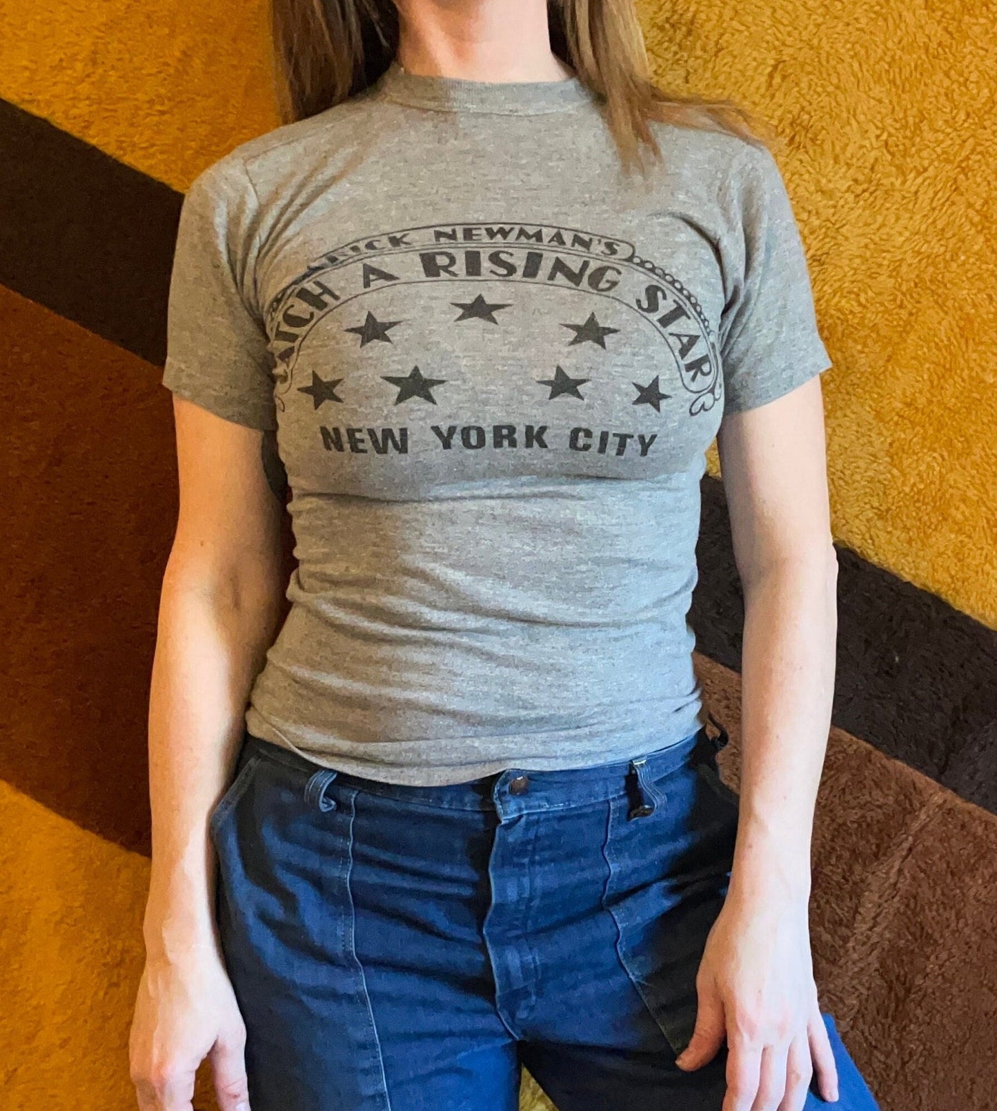 70s NEW YORK CITY tshirt // catch a rising star double sided star patterned graphic tee a star is born youth large retro print broadway top