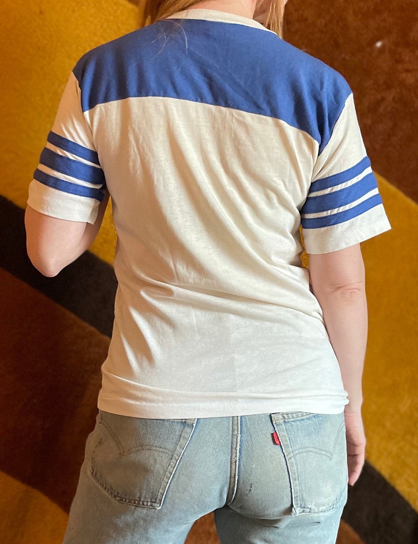 vtg 70s TOP GUN USS // vintage enterprise cvn 65 navy aircraft carrier striped ringer shirt 80s  retro graphic tee striped sleeves v neck