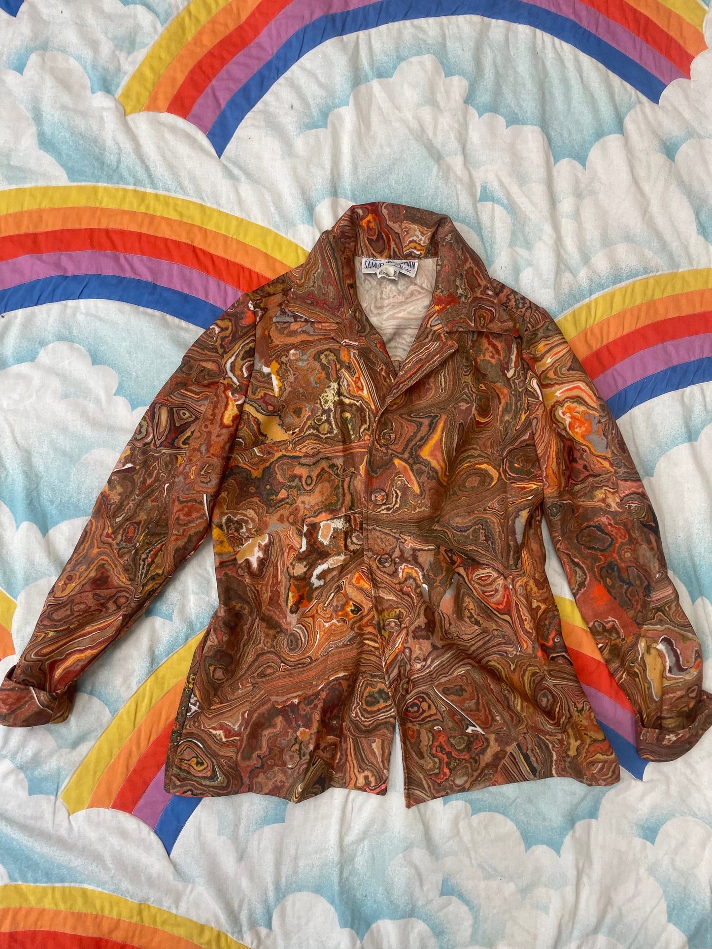 vtg 70s LAVA PRINT POLY top jacket // psychedelic art polyester dress jacket Samuel Grossman retro disco button up blouse hippie tunic 60s