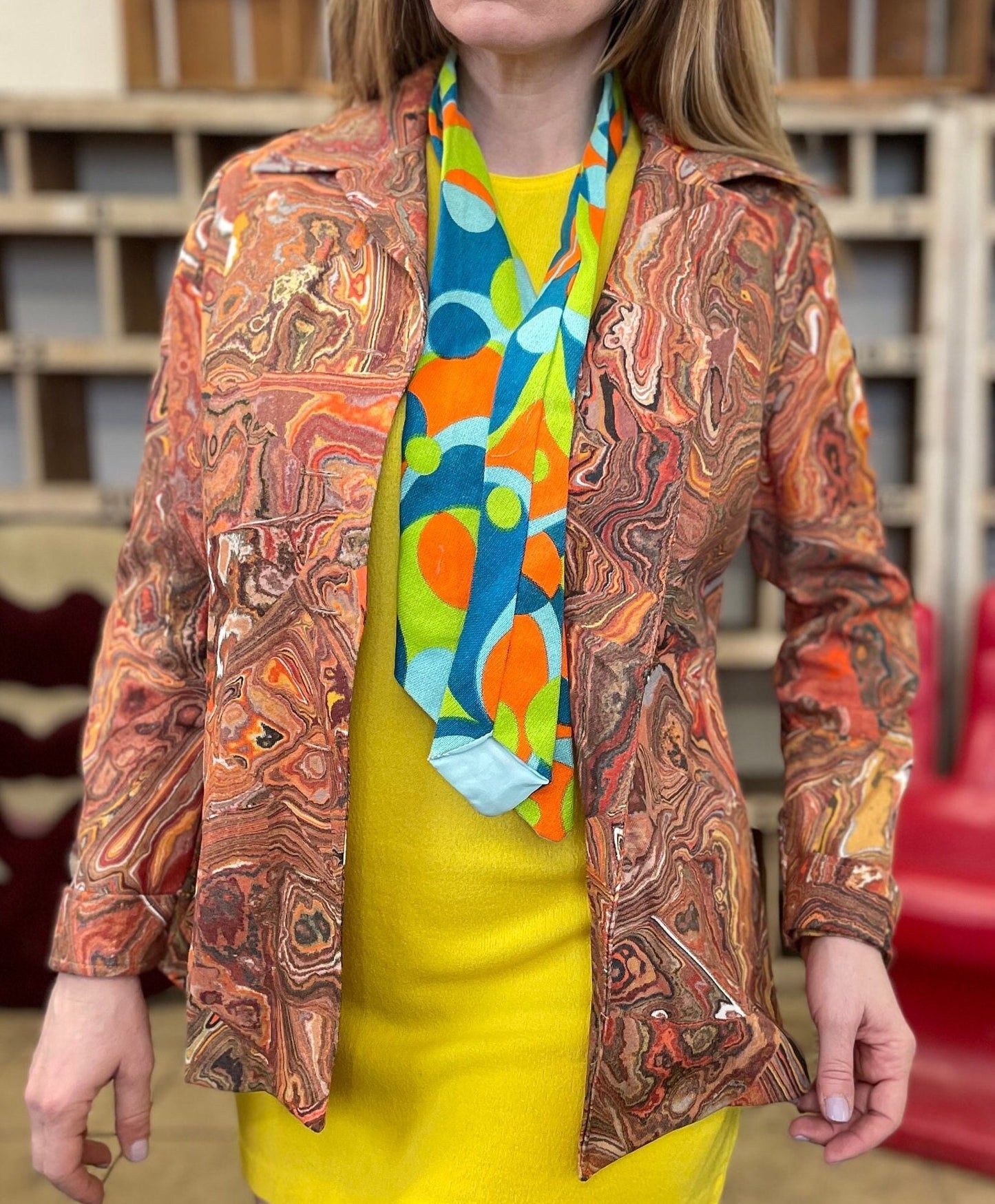 vtg 70s LAVA PRINT POLY top jacket // psychedelic art polyester dress jacket Samuel Grossman retro disco button up blouse hippie tunic 60s