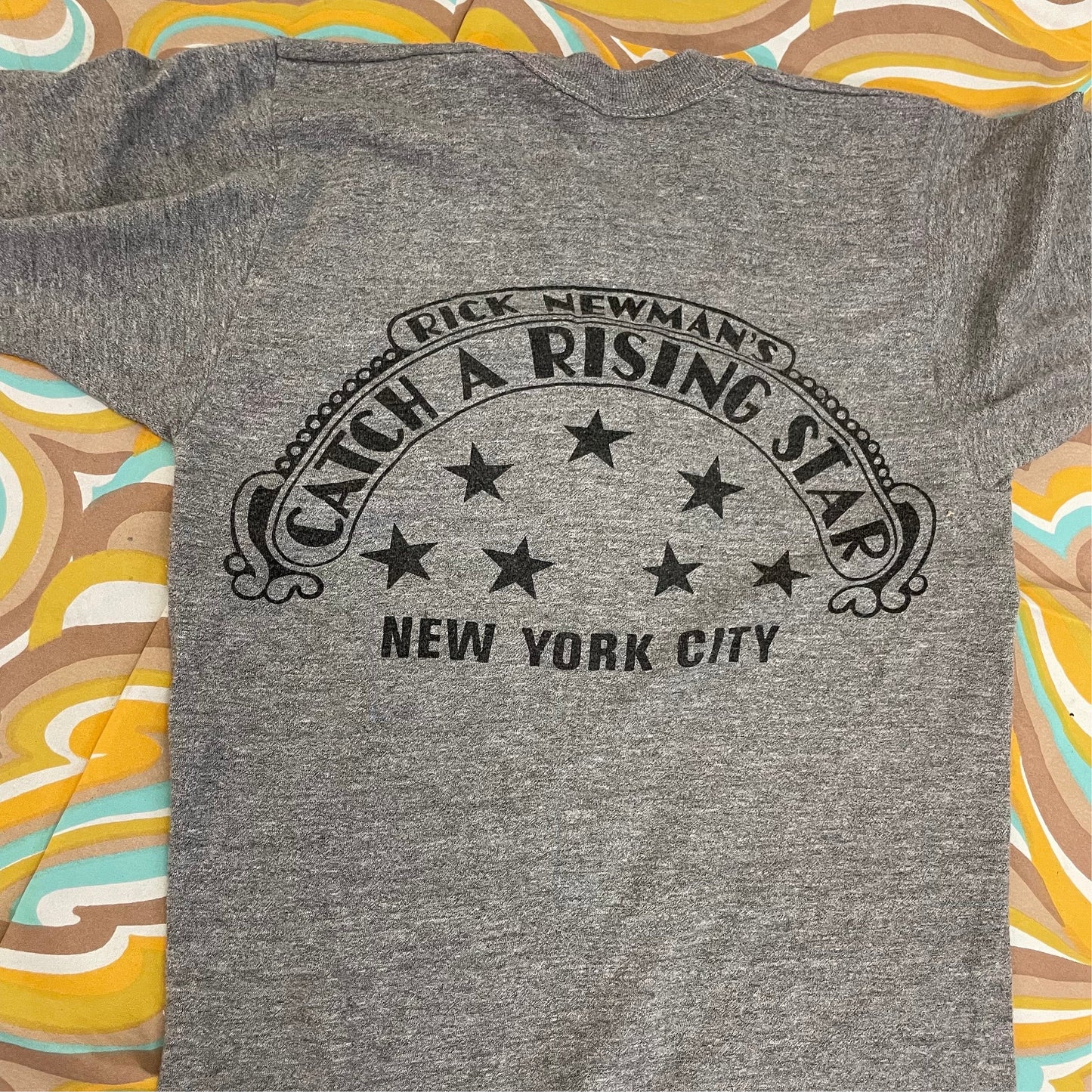 70s NEW YORK CITY tshirt // catch a rising star double sided star patterned graphic tee a star is born youth large retro print broadway top