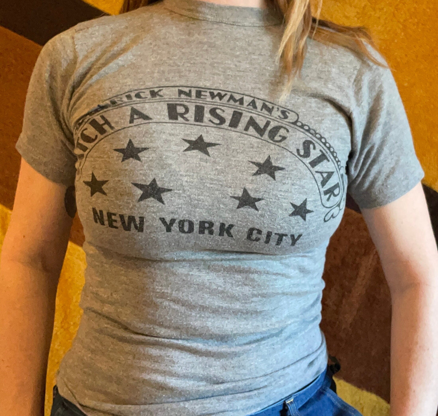 70s NEW YORK CITY tshirt // catch a rising star double sided star patterned graphic tee a star is born youth large retro print broadway top