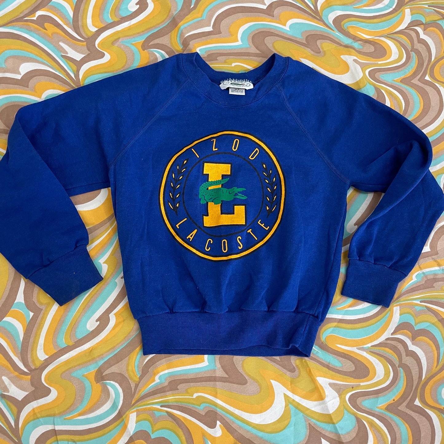 vtg 90s KIDS IZOD LACOSTE size 6 crocodile sweatshirt alligator name brand unisex boys shirt big logo bright blue casual boys long sleeve