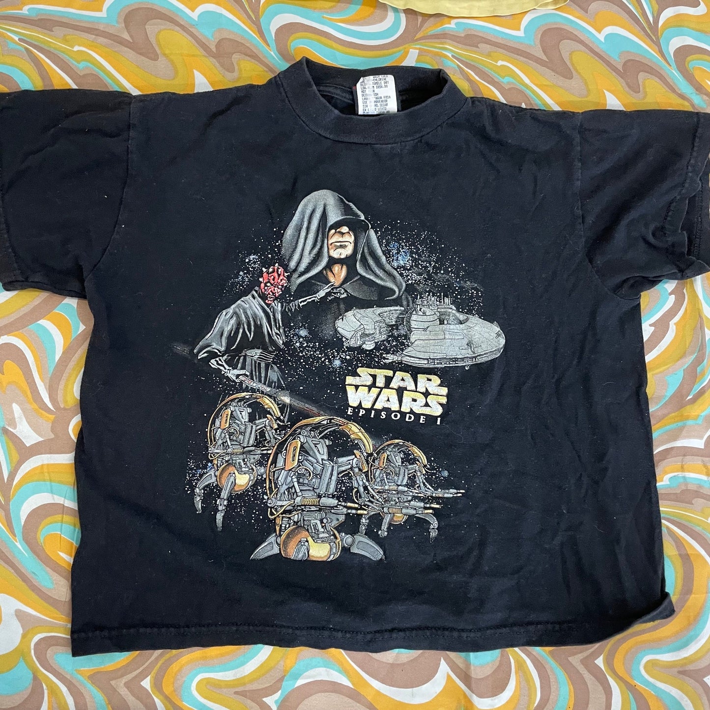 vtg 90s STAR WARS episode 1 TSHIRT //  phantom menace darth maul Darth Sidious villain sith lord science fiction movie aop kids crop small