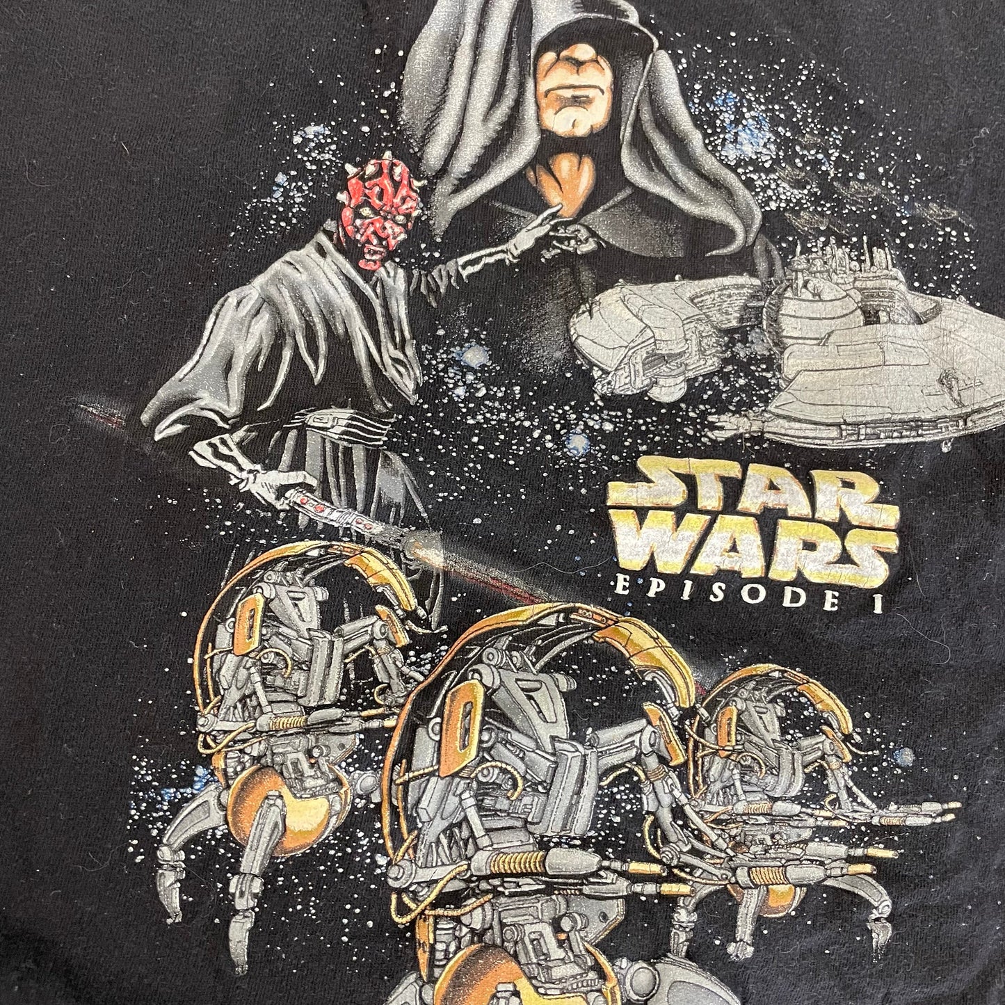 vtg 90s STAR WARS episode 1 TSHIRT //  phantom menace darth maul Darth Sidious villain sith lord science fiction movie aop kids crop small