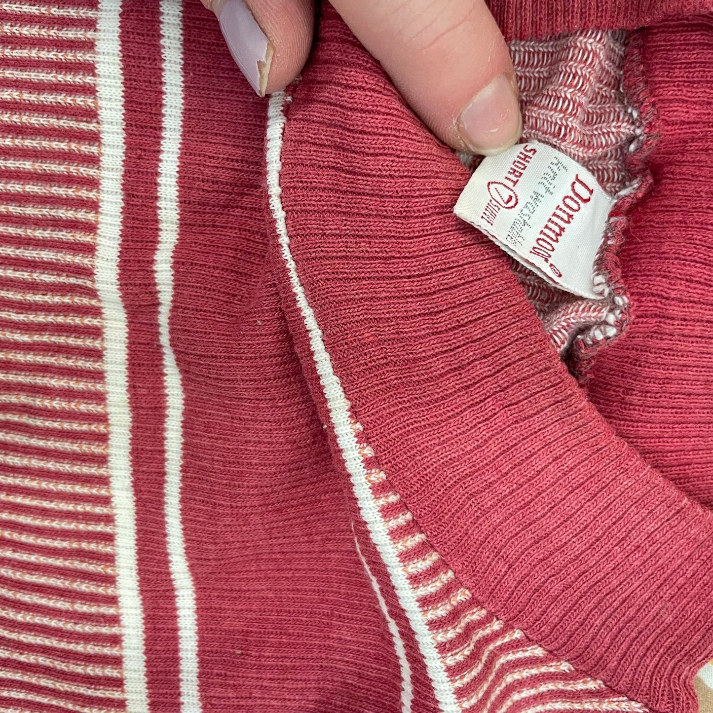 vtg 50s DONMOOR KIDS STRIPED Shirt // vintage boys 7 all cotton usa retro red preppy rockabilly unisex comfy tee two tone striped autumn top