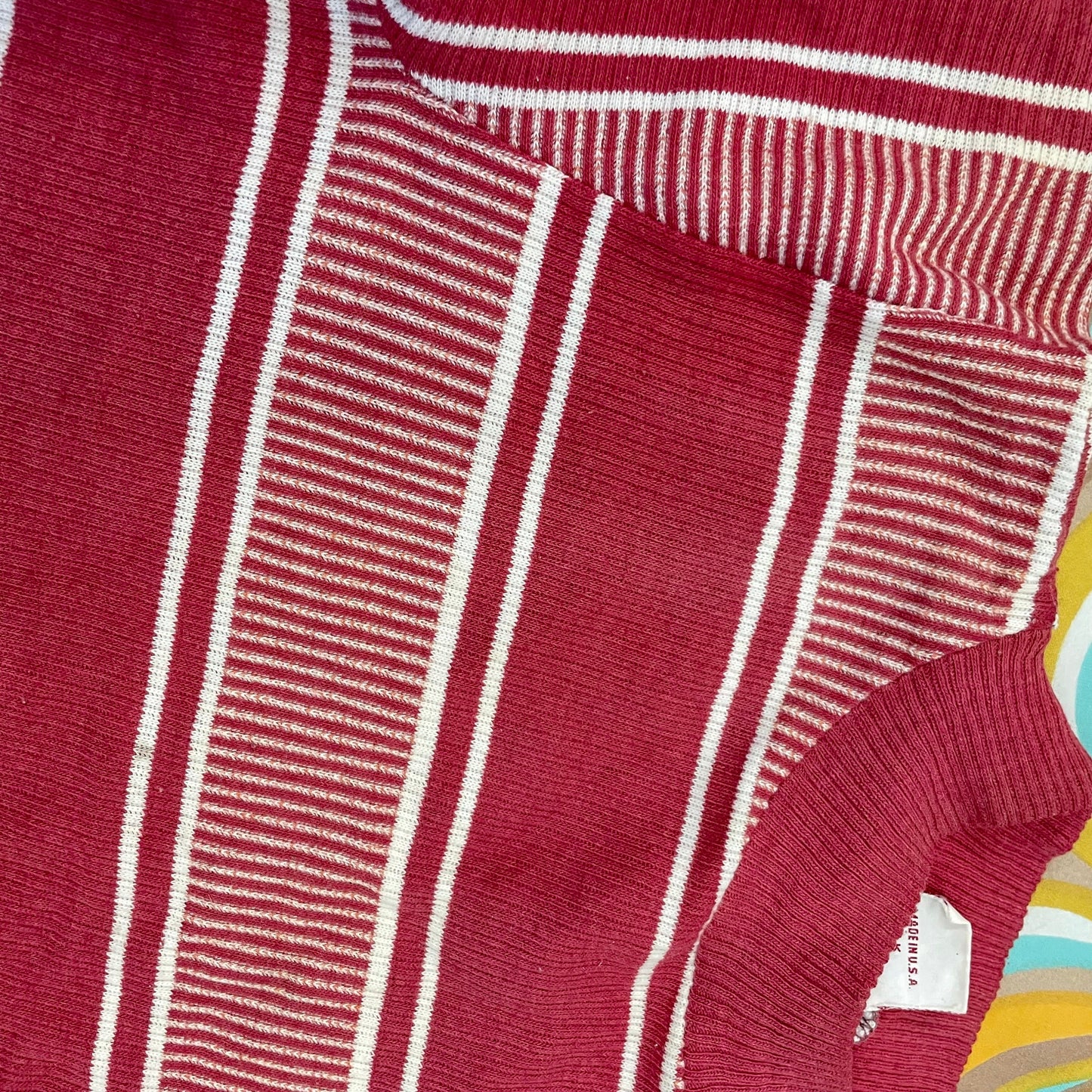 vtg 50s DONMOOR KIDS STRIPED Shirt // vintage boys 7 all cotton usa retro red preppy rockabilly unisex comfy tee two tone striped autumn top