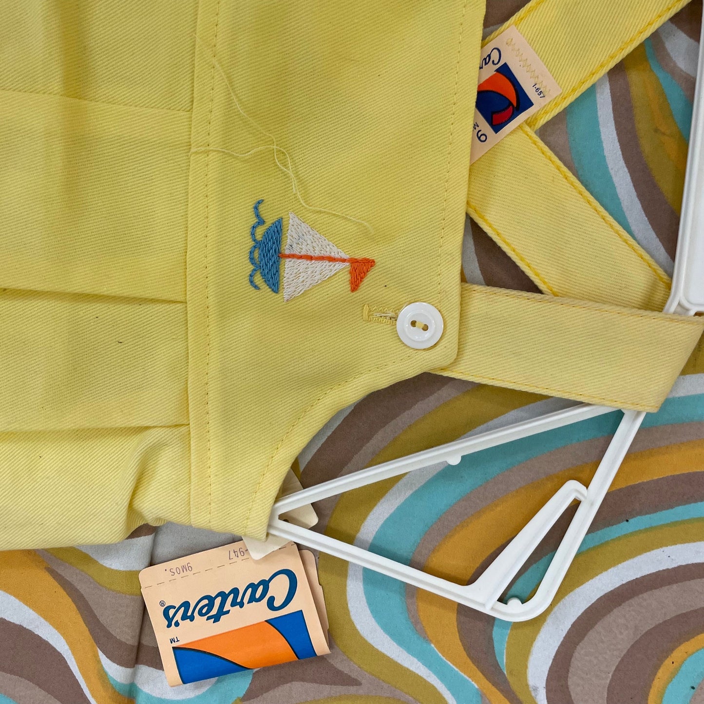 vtg 70s SAILBOAT BABY OVERALLS // vintage 12 month yellow bubble onesie cute unisex nautical infant outfit snap up retro autumn layers style