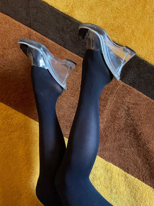 vtg Y2K CLEAR PLATFORM Heels // vintage size 9 womens silver holographic transparent chunky shoes delicious brand club kid 90s raver style