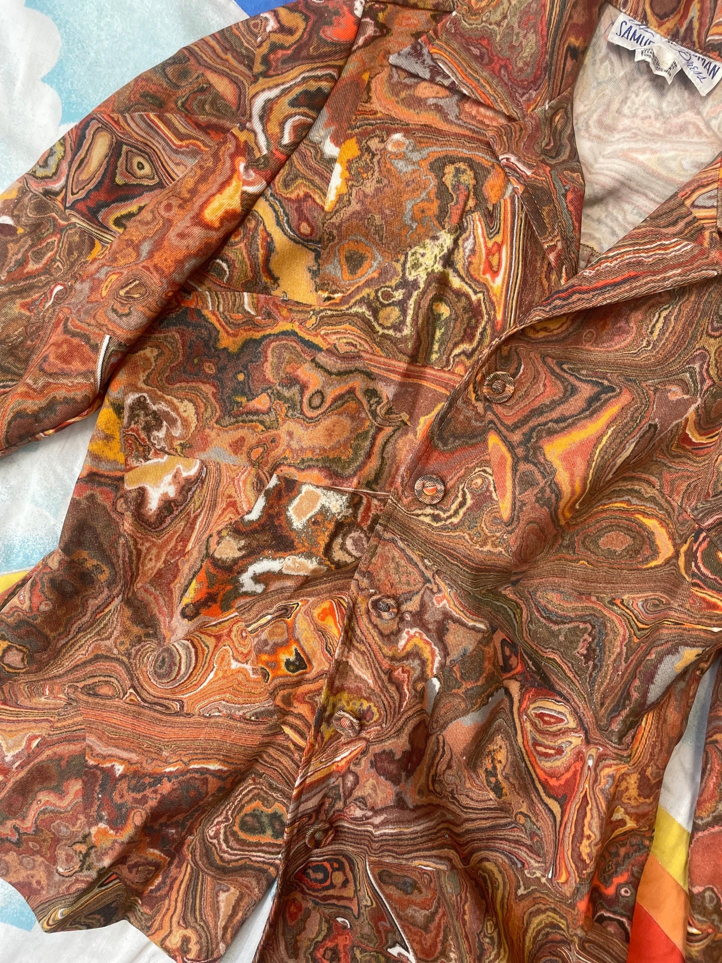 vtg 70s LAVA PRINT POLY top jacket // psychedelic art polyester dress jacket Samuel Grossman retro disco button up blouse hippie tunic 60s