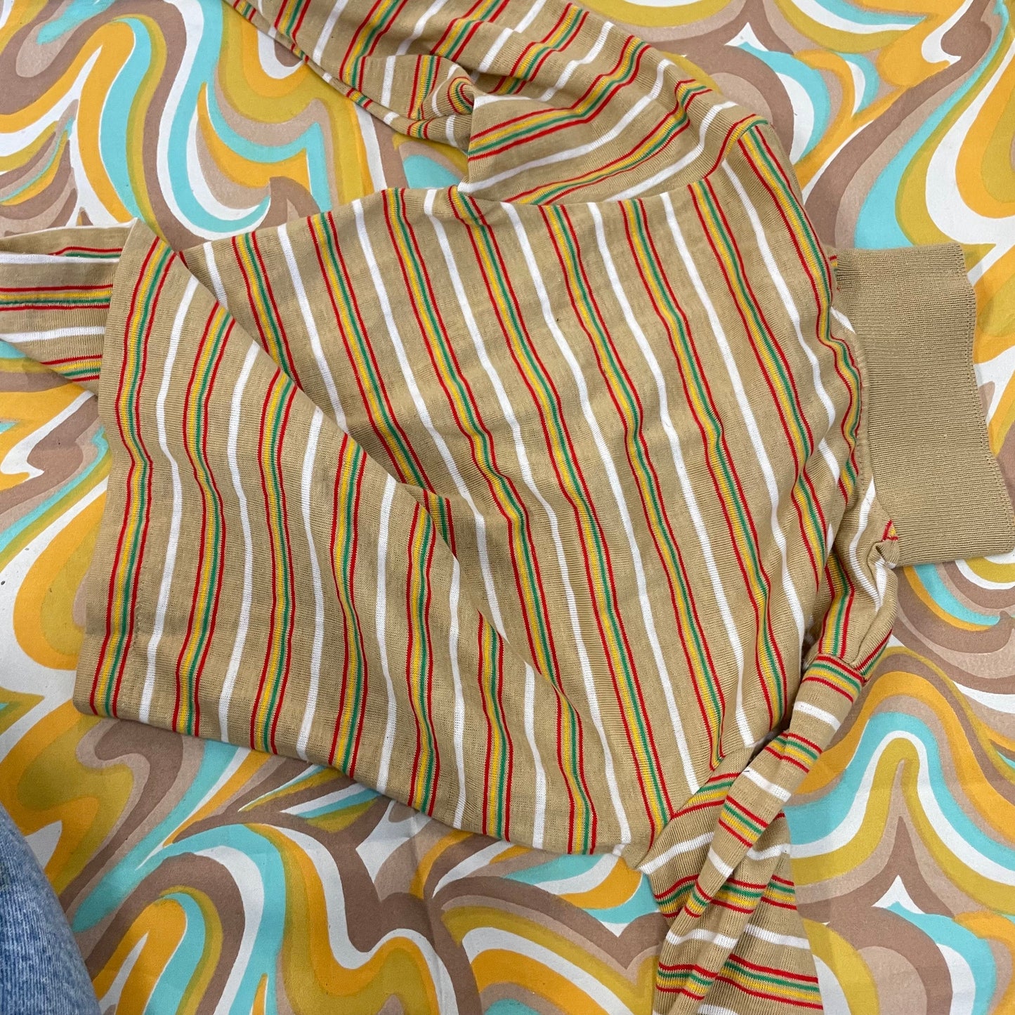 vtg 70s SEARS STRIPED KIDS Shirt// vintage size 7 boys long sleeve dress shirt autumn retro mod button up collared unisex top 50/50 usa