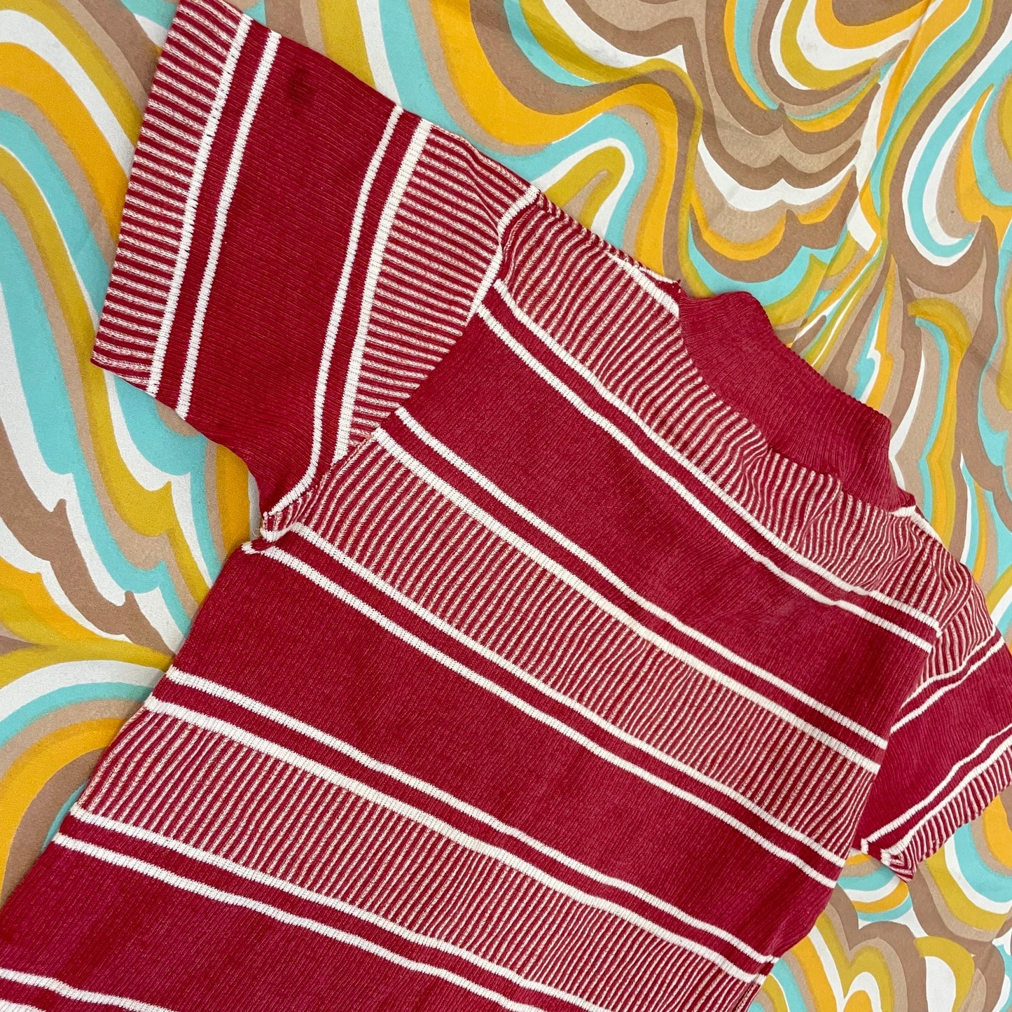 vtg 50s DONMOOR KIDS STRIPED Shirt // vintage boys 7 all cotton usa retro red preppy rockabilly unisex comfy tee two tone striped autumn top
