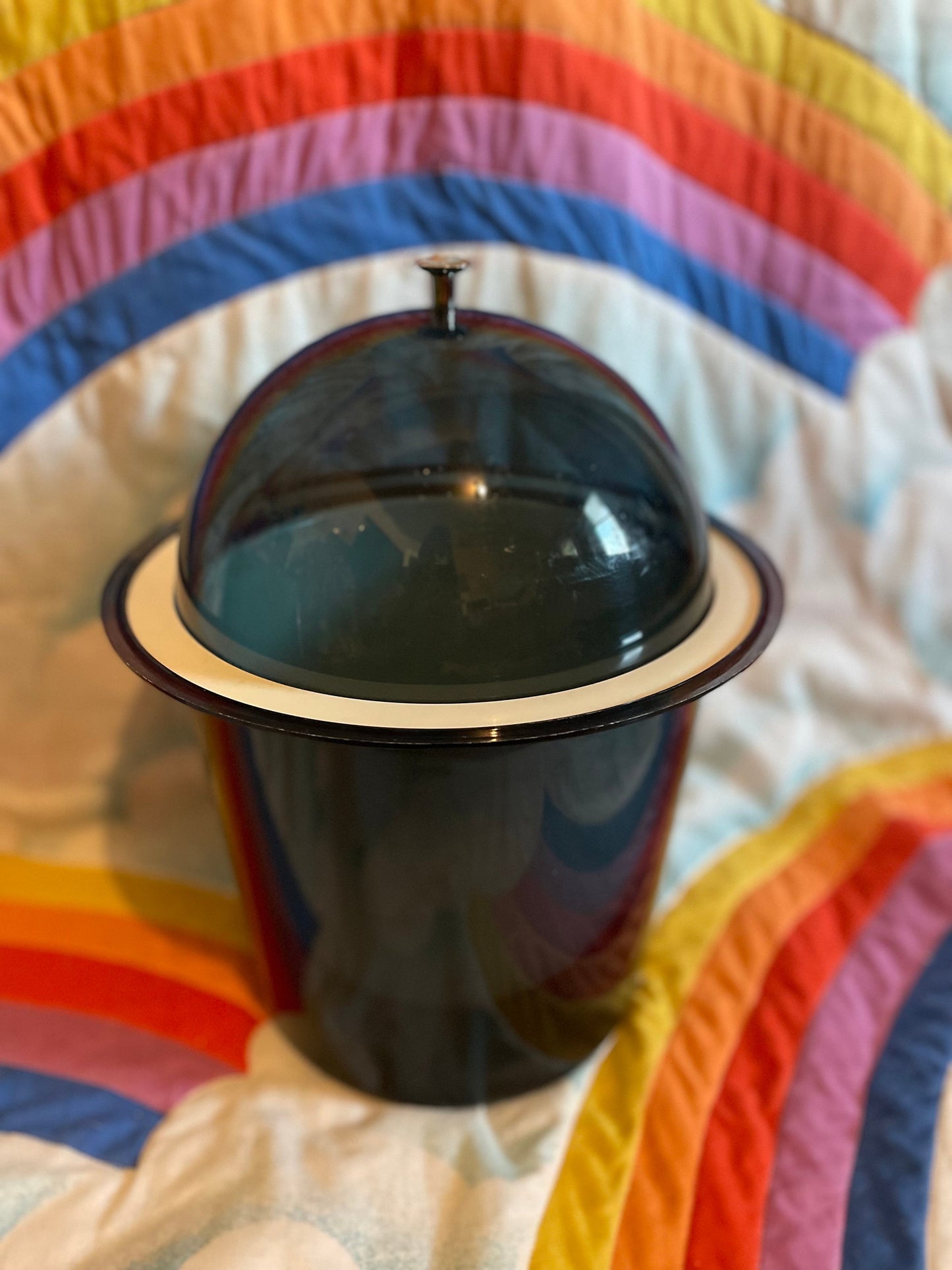 vtg 50s SPACE AGE ICE Bucket // smokey gray dome lid lucite acrylic tasty temp retro home decor kitchen entertaining party movie prop set