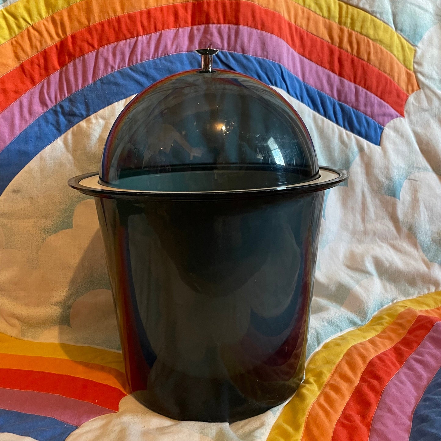 vtg 50s SPACE AGE ICE Bucket // smokey gray dome lid lucite acrylic tasty temp retro home decor kitchen entertaining party movie prop set