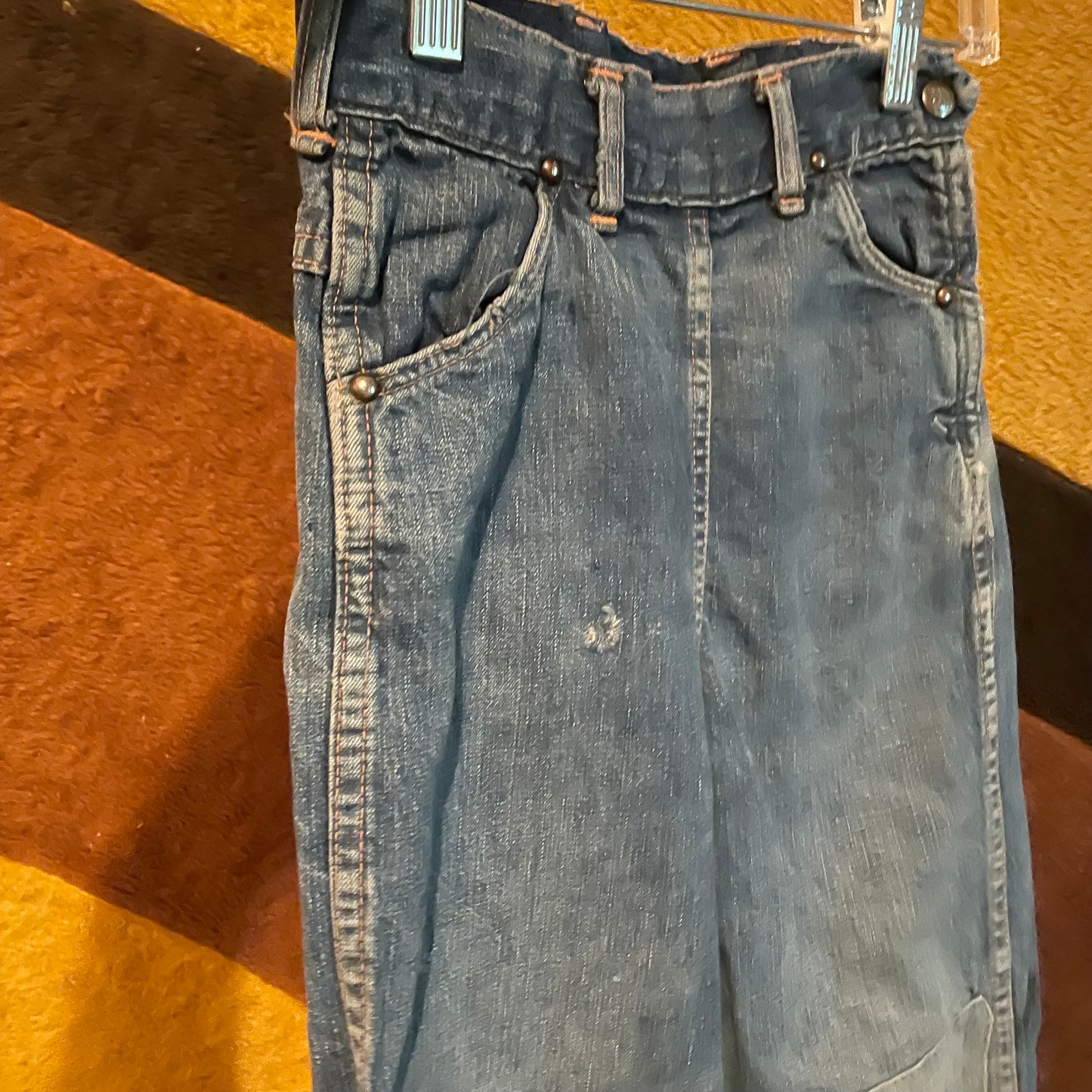 vtg 1940s KIDS SIDE ZIP Jeans // vintage girls ranchcraft farm jeans high waist patched soft distressed denim jeans 50s style girls clothes
