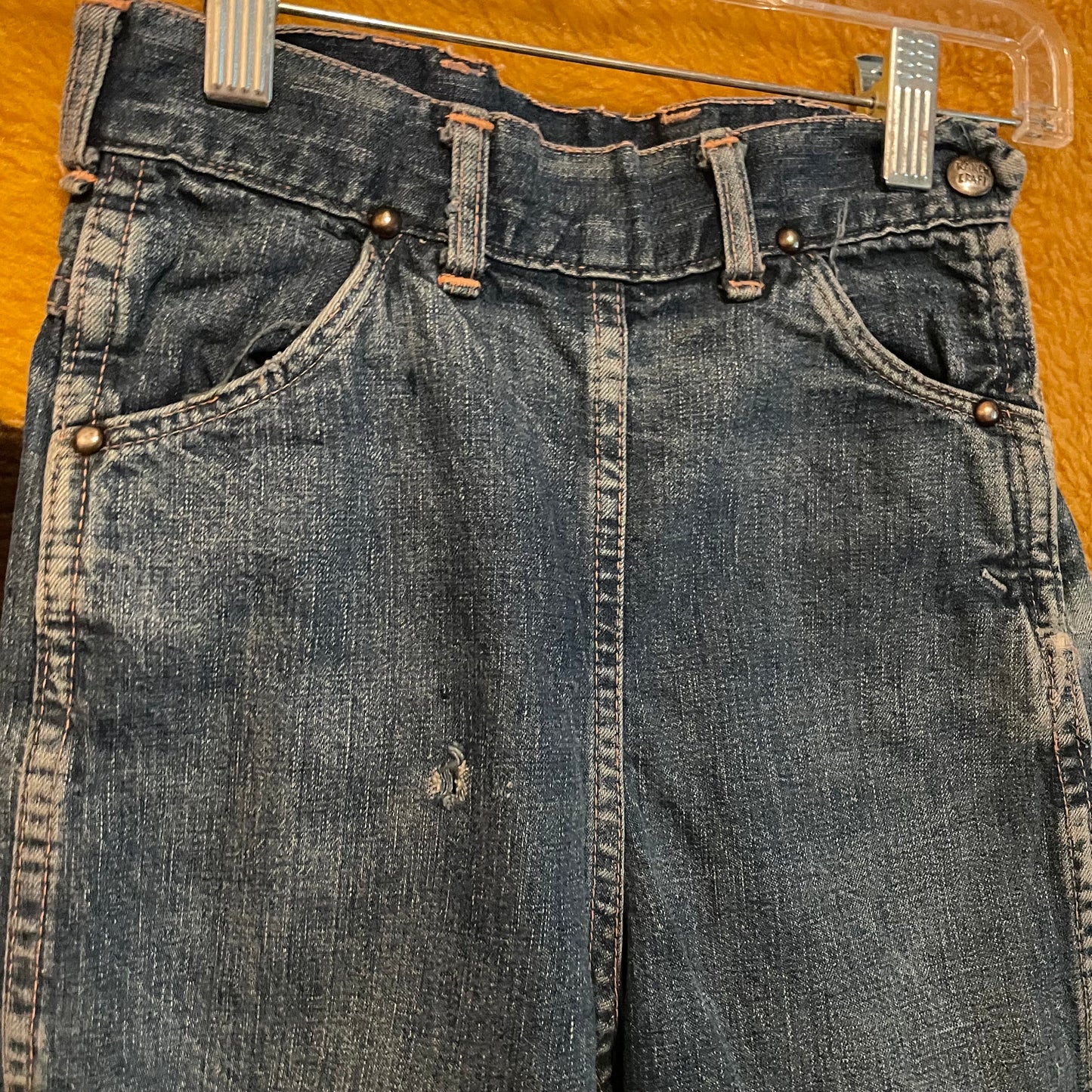 vtg 1940s KIDS SIDE ZIP Jeans // vintage girls ranchcraft farm jeans high waist patched soft distressed denim jeans 50s style girls clothes