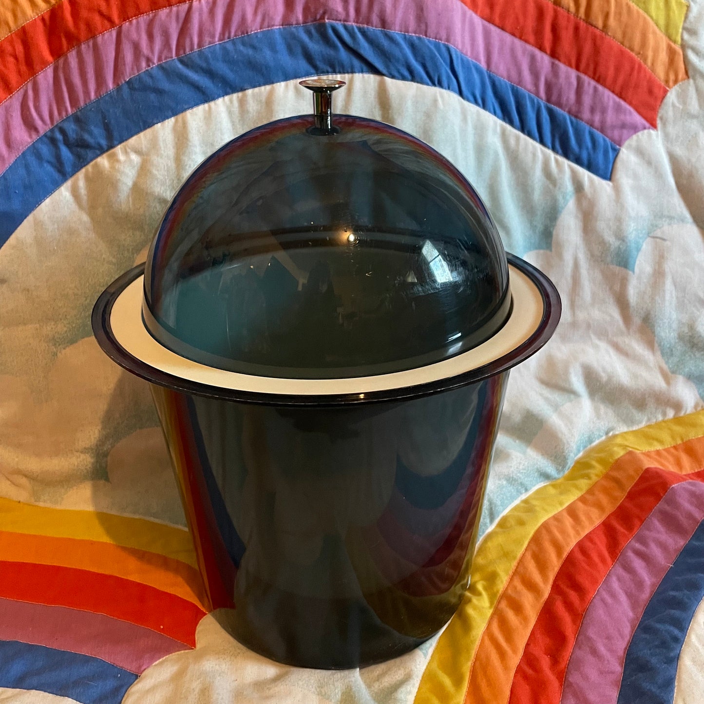vtg 50s SPACE AGE ICE Bucket // smokey gray dome lid lucite acrylic tasty temp retro home decor kitchen entertaining party movie prop set