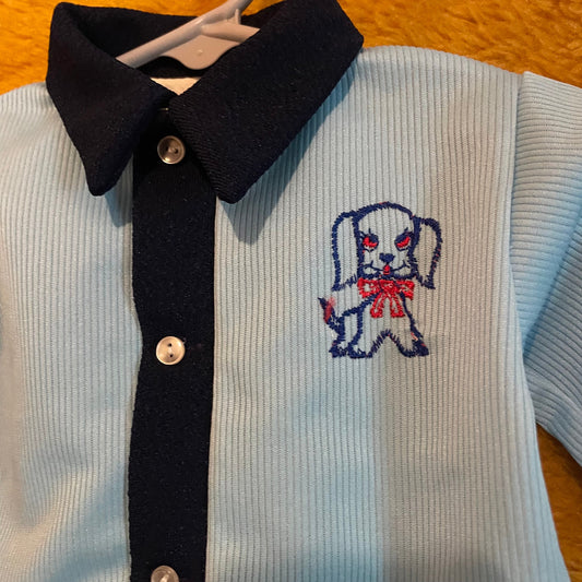 vtg 70s KIDS PUPPY SHIRT // vintage size 12 mos infant pointy collar baby blue two tone retro  clothes dress shirt unisex preppy oxford top