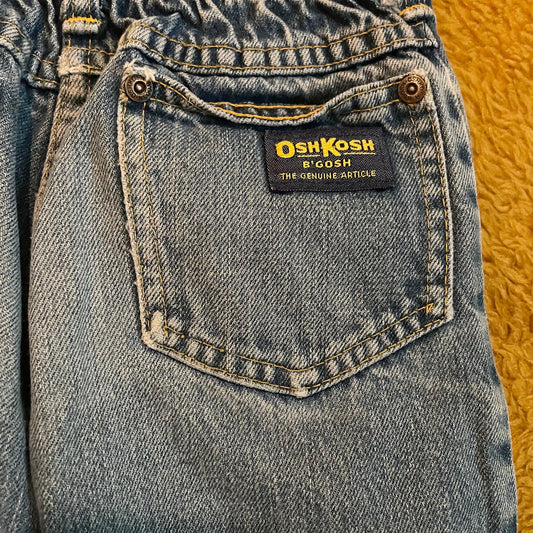 vtg 70s KIDS OSHKOSH B'GOSH jeans // vintage size 6-8 distressed denim youth pants faded patched rugged hippie grunge unisex jeans autumn
