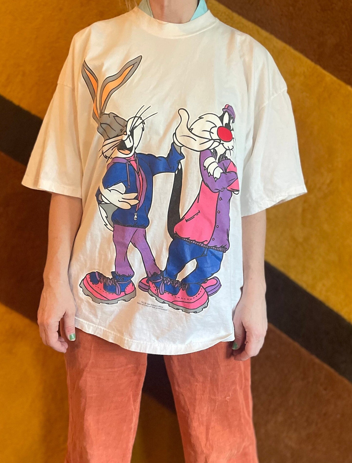 vtg 90s LOONEY TUNES 4XL Shirt // vintage bugs bunny sylvester cat no boundaries big face print rap tee hip hop cartoon hype retro style top