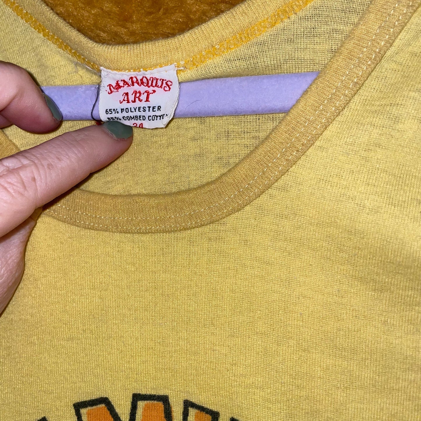 vtg 70s TAHITI TAMURE TANK Top // vintage hula dancer hawaii graphic tee floral yellow hippie retro crop top baby tee rainbow island
