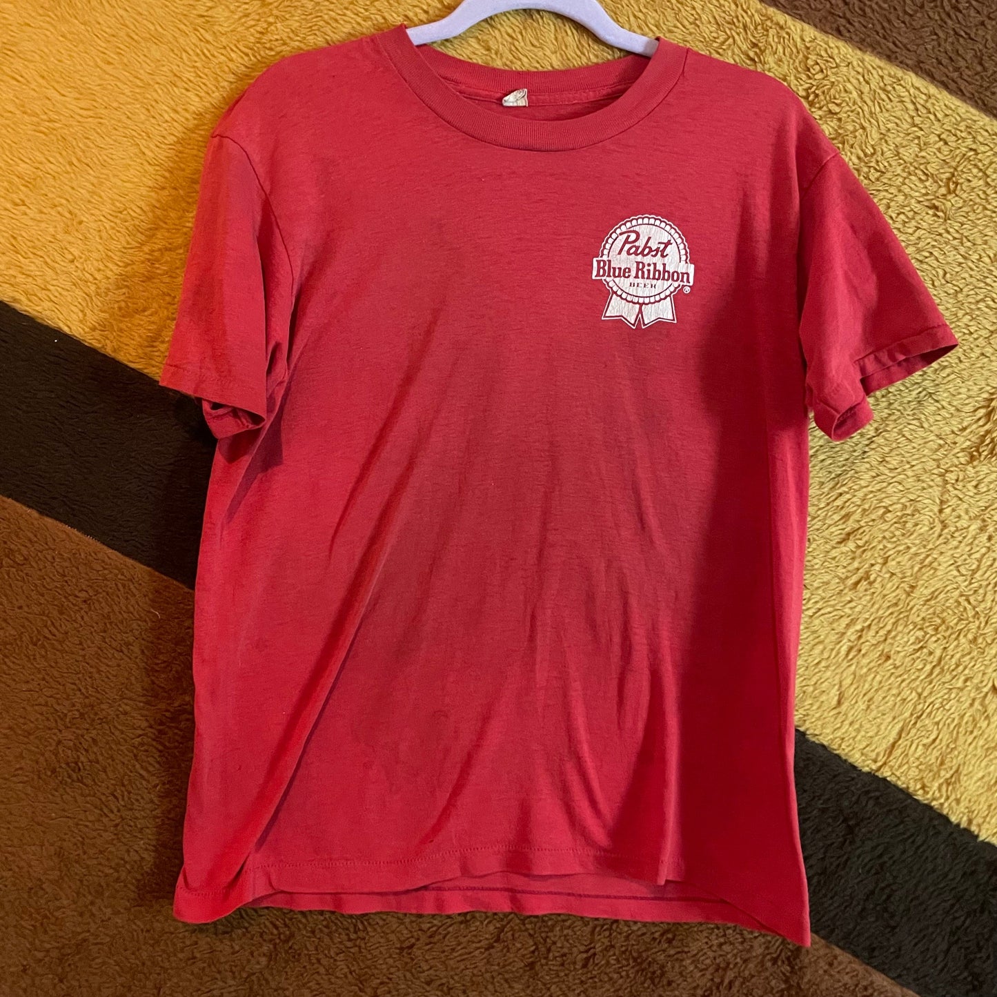 vtg 70s PABST BLUE RIBBON Shirt // vintage paper thin xl distressed pbr beer graphic logo tee soft faded souvenir bar tee water print worn