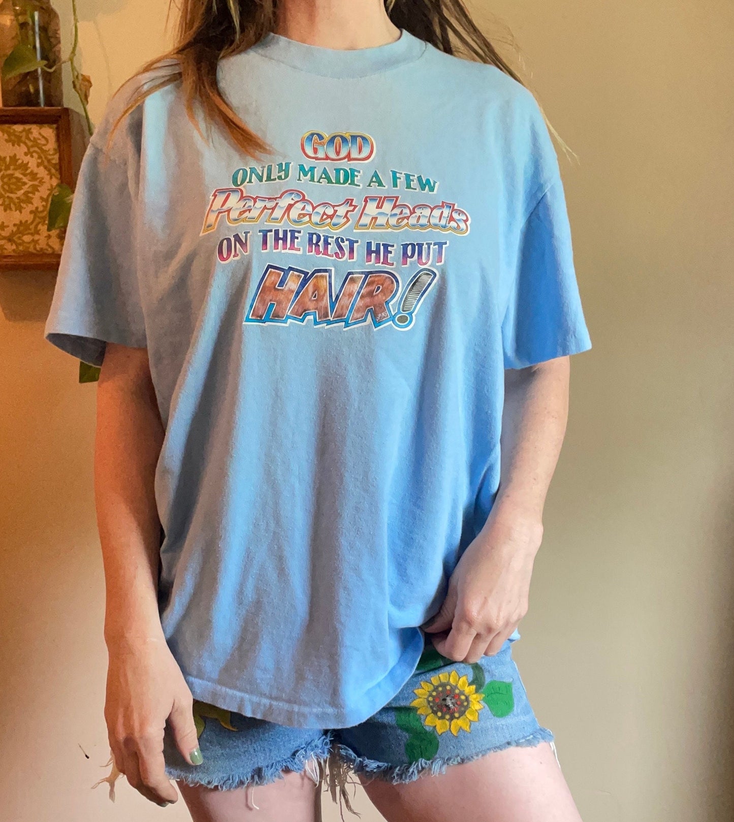 vtg 70s BALD GUYS SHIRT // vintage "god made a few perfect heads, on the rest he put hair!" funny bald guy shirt 80s graphic tee iron on