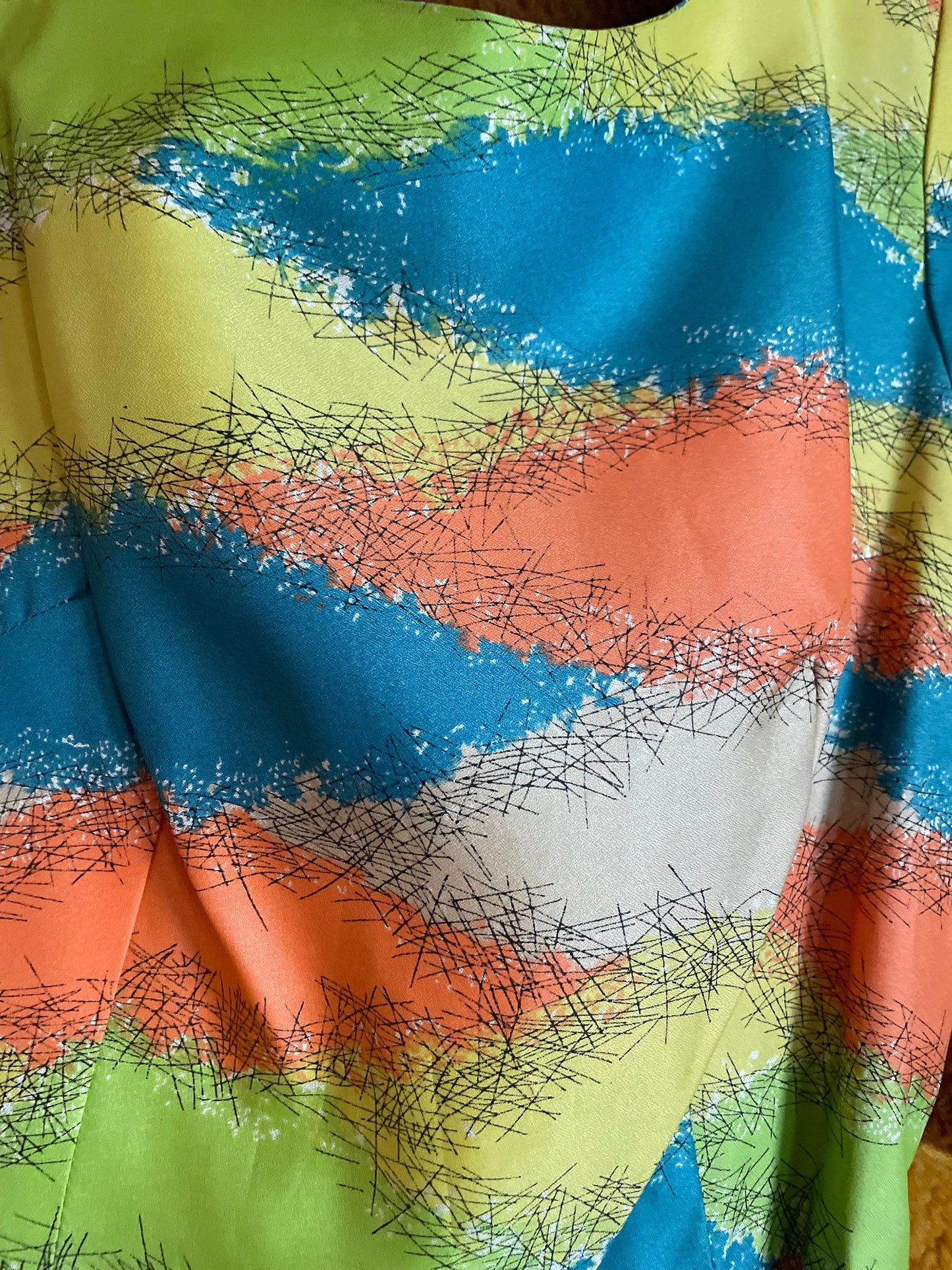 vtg 50s ABSTRACT GEOMETRIC PATTERN Dress // vintage neon triangles belted autumn fall bright mcm atomic print pleated fit n flare fun party