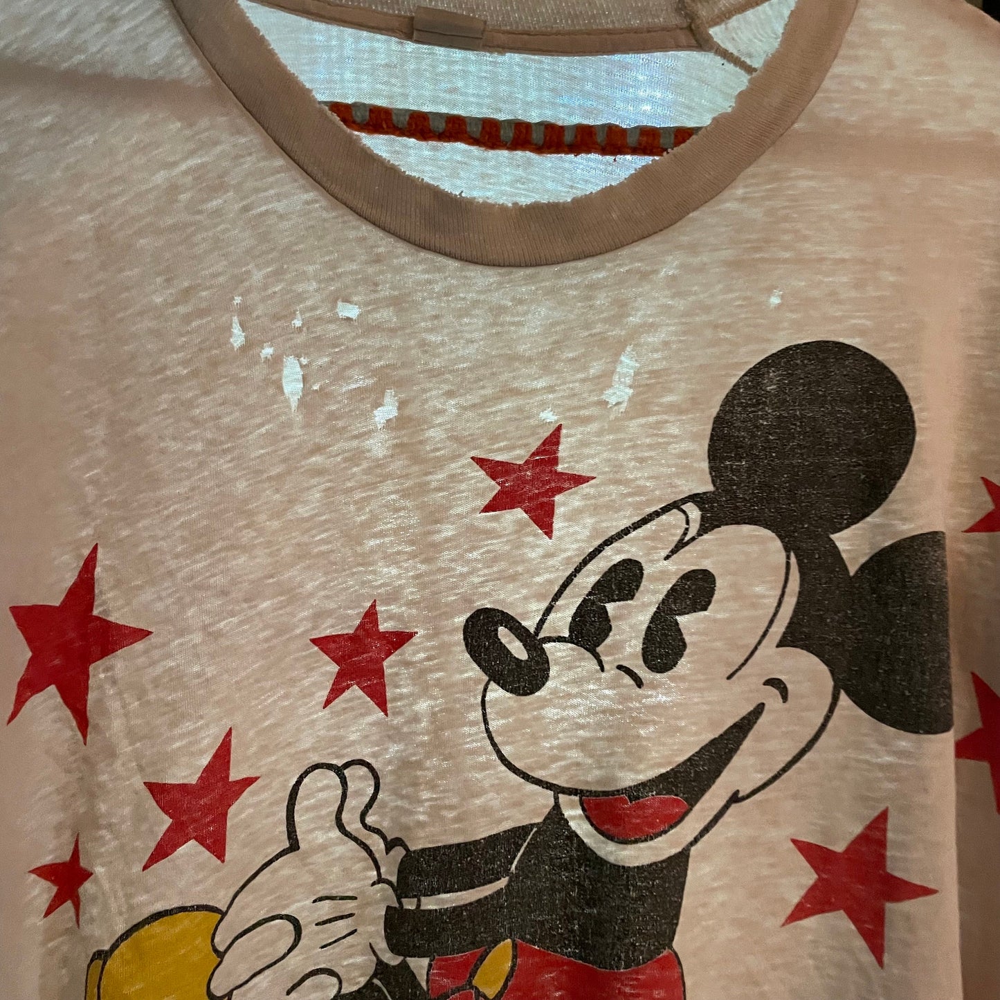 vtg 90s Mickey Mouse distressed sleeper baggy t shirt dress holes soft worn ragged thrashed long shirt pop art disney cartoon oversized tee