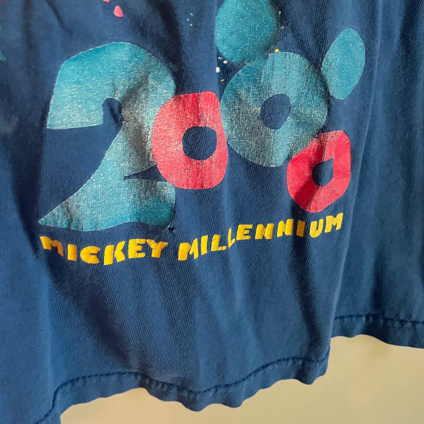 vtg MICKEY MOUSE Y2K 2000's Celebration Shirt // vintage confetti XL distressed baggy paper thin t shirt cartoon pop culture 90s grunge pjs