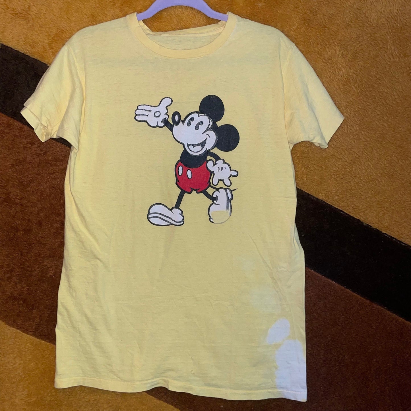 vtg 70s OLD SCHOOL MICKEY Mouse // vintage yellow distressed t shirt pop culture icon disney baggy oversized graphic tee soft nightie shirt