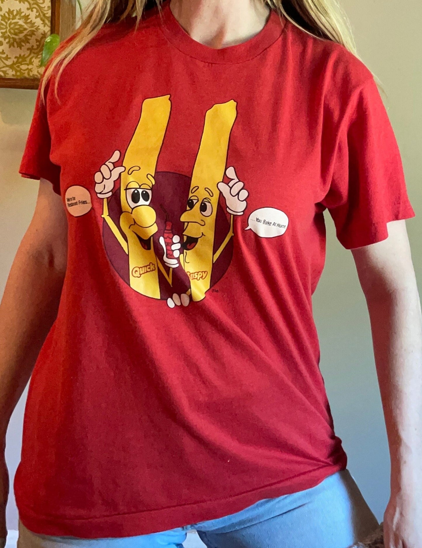 vtg 90s FRENCH FRY SHIRT // vintage screen stars large soft thin graphic tee fast food snack tee  anthropomorphic food 90s nostalgia retro
