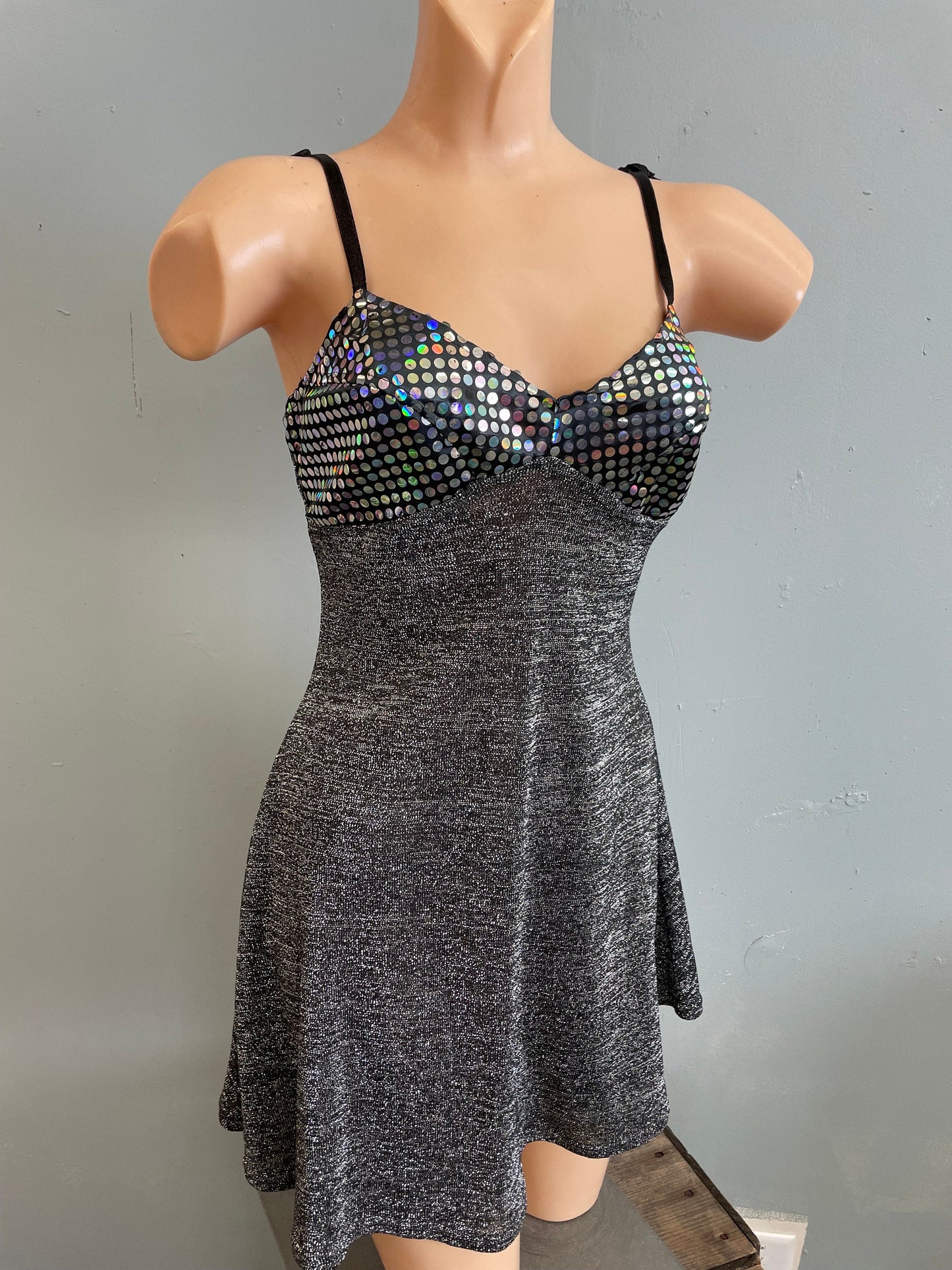 Vtg Y2K SILVER SEQUIN Dress // vintage bustier slinky rave party clubbing tank dress mini a line low cut bralette summer festival dress sexy
