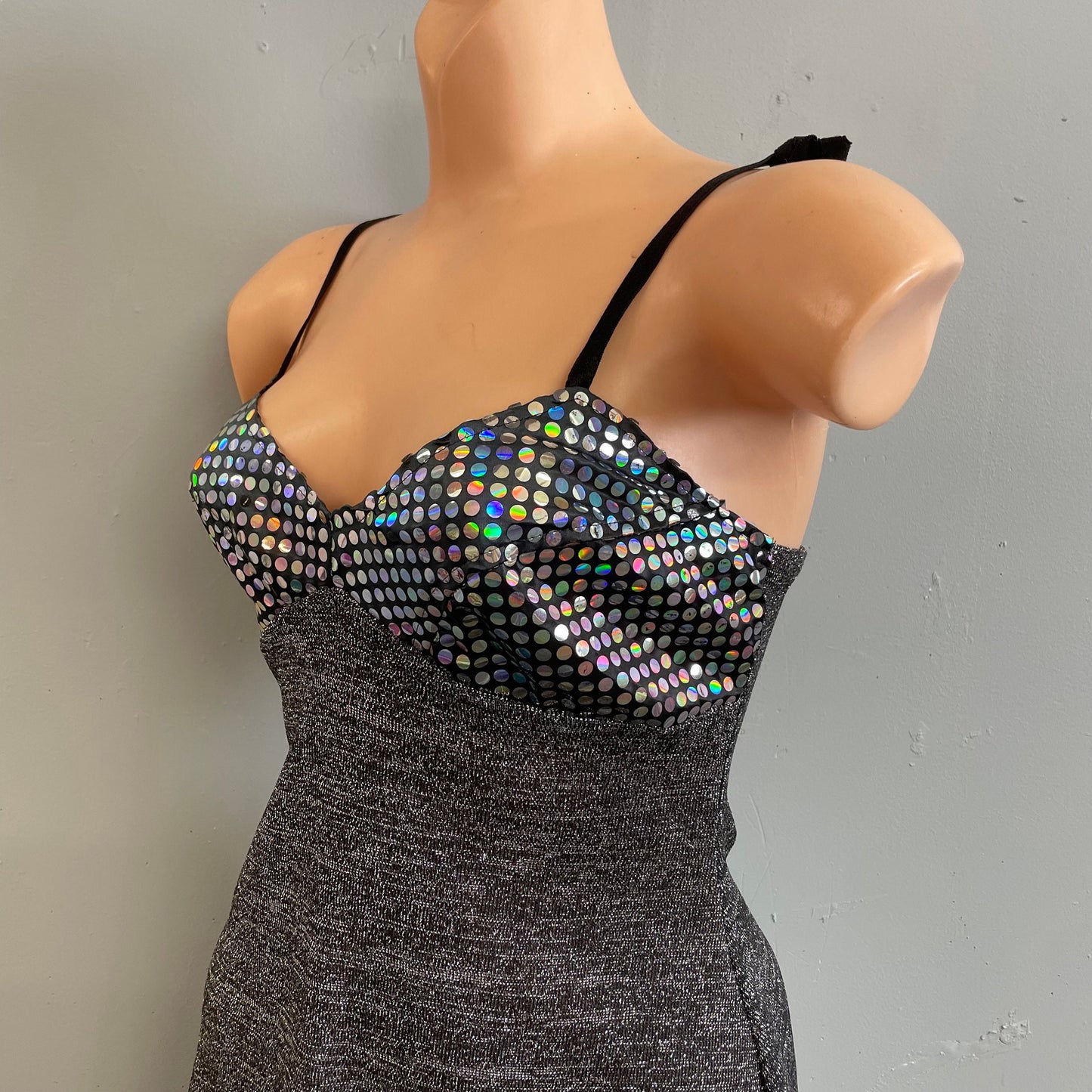 Vtg Y2K SILVER SEQUIN Dress // vintage bustier slinky rave party clubbing tank dress mini a line low cut bralette summer festival dress sexy