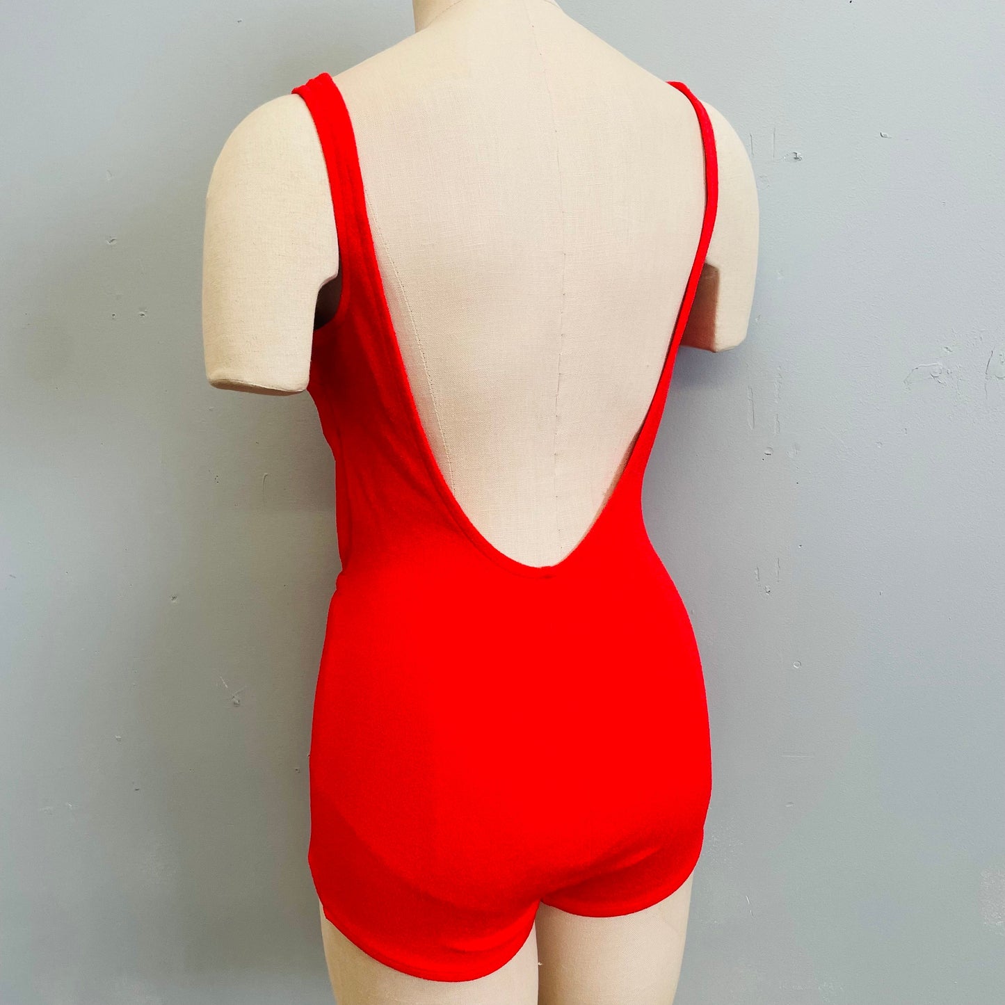 vtg 60s LIPSTICK RED SWIMSUIT // vintage sexy tight belted playsuit pin up marilyn monroe hot nylon bombshell pool party low cut back romper