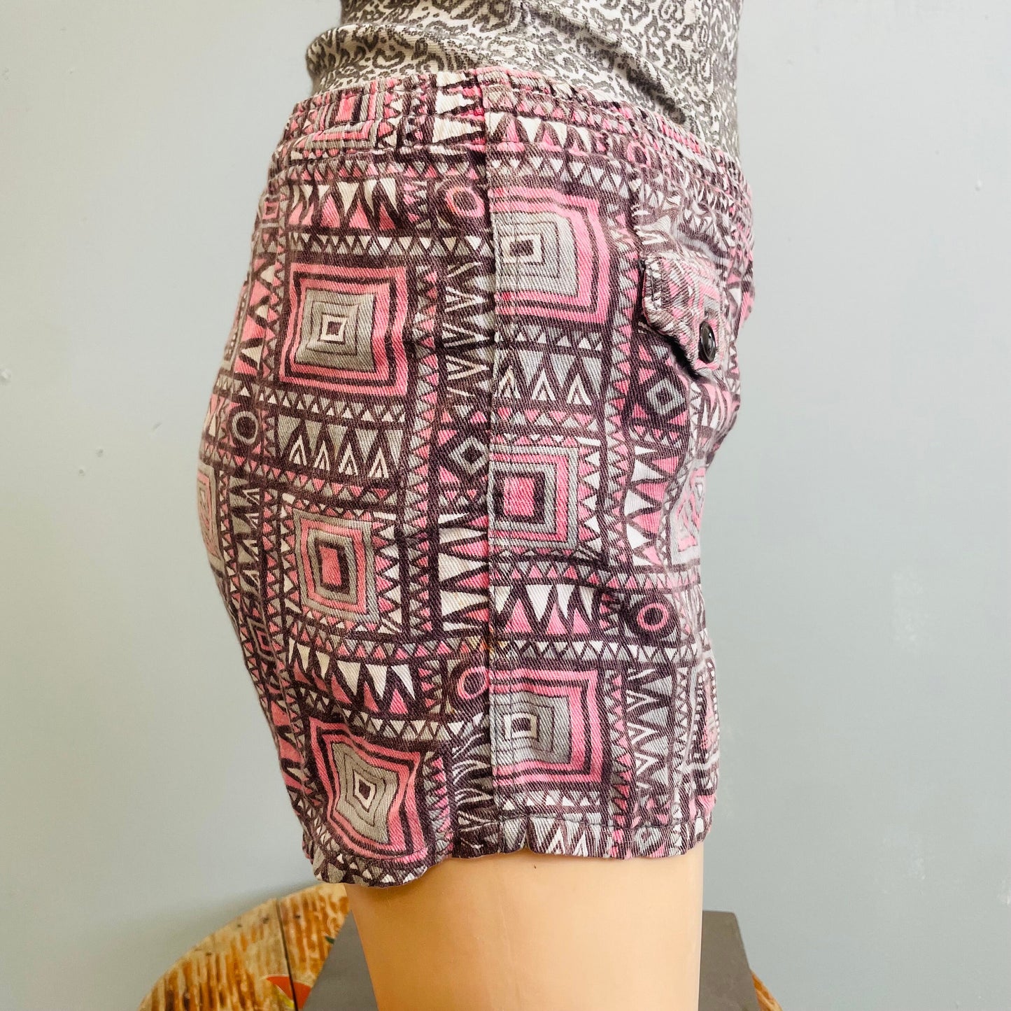 vtg 50s 60s swim trunks abstract mcm print short shorts psychedelic retro hot pants swim bottoms art deco rare rayon bathing suit