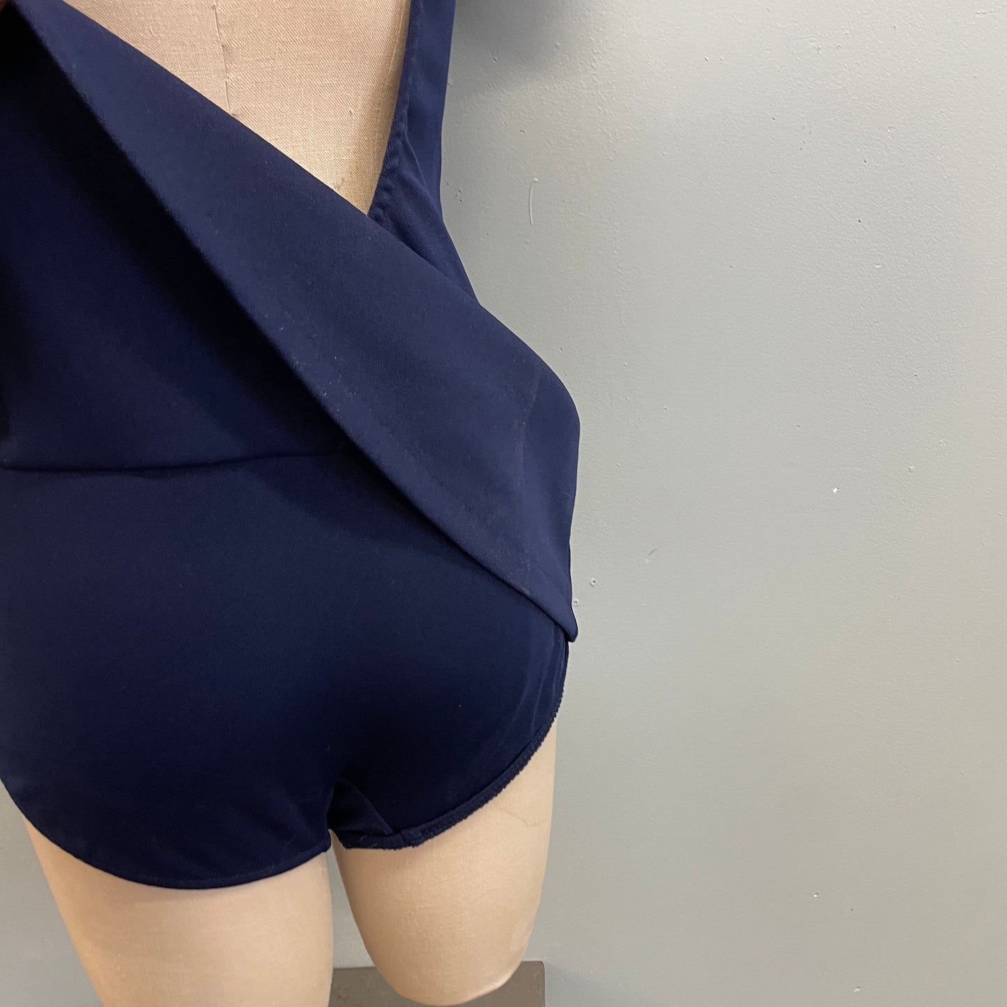vtg 60s BLUE STRIPED SWIMSUIT // vintage low cut back tankini playsuit romper one piece tank swimsuit sheath sporty volleyball bathing suit