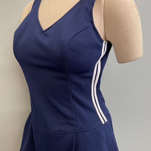 vtg 60s BLUE STRIPED SWIMSUIT // vintage low cut back tankini playsuit romper one piece tank swimsuit sheath sporty volleyball bathing suit