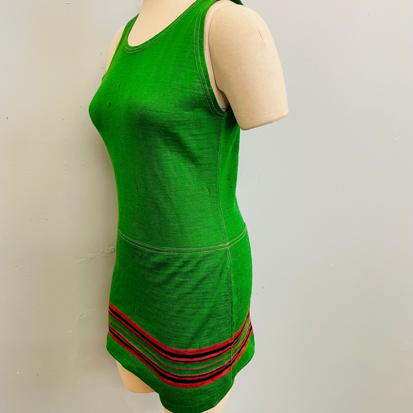 vtg 1920s green & pink sheath wool bathing suit antique tank swim trunks 1920s flapper swimsuit striped playsuit wool shorts mens trunks