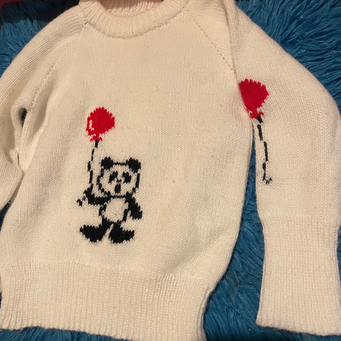 vtg 70s KIDS PANDA BALLOON Sweater // vintage cute knit sweater size 12-18 mos baby toddler cute animal pop art white  retro novelty knit