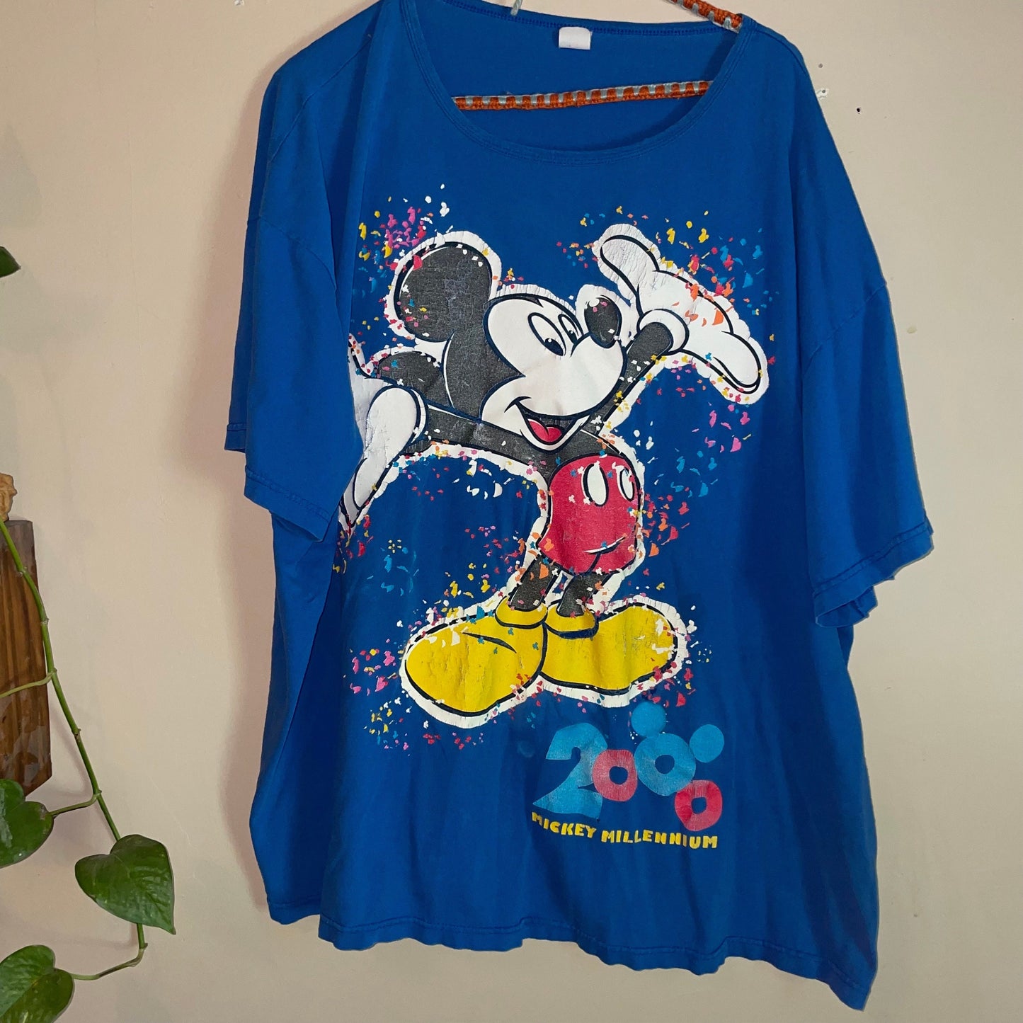 vtg MICKEY MOUSE Y2K 2000's Celebration Shirt // vintage confetti XL distressed baggy paper thin t shirt cartoon pop culture 90s grunge pjs