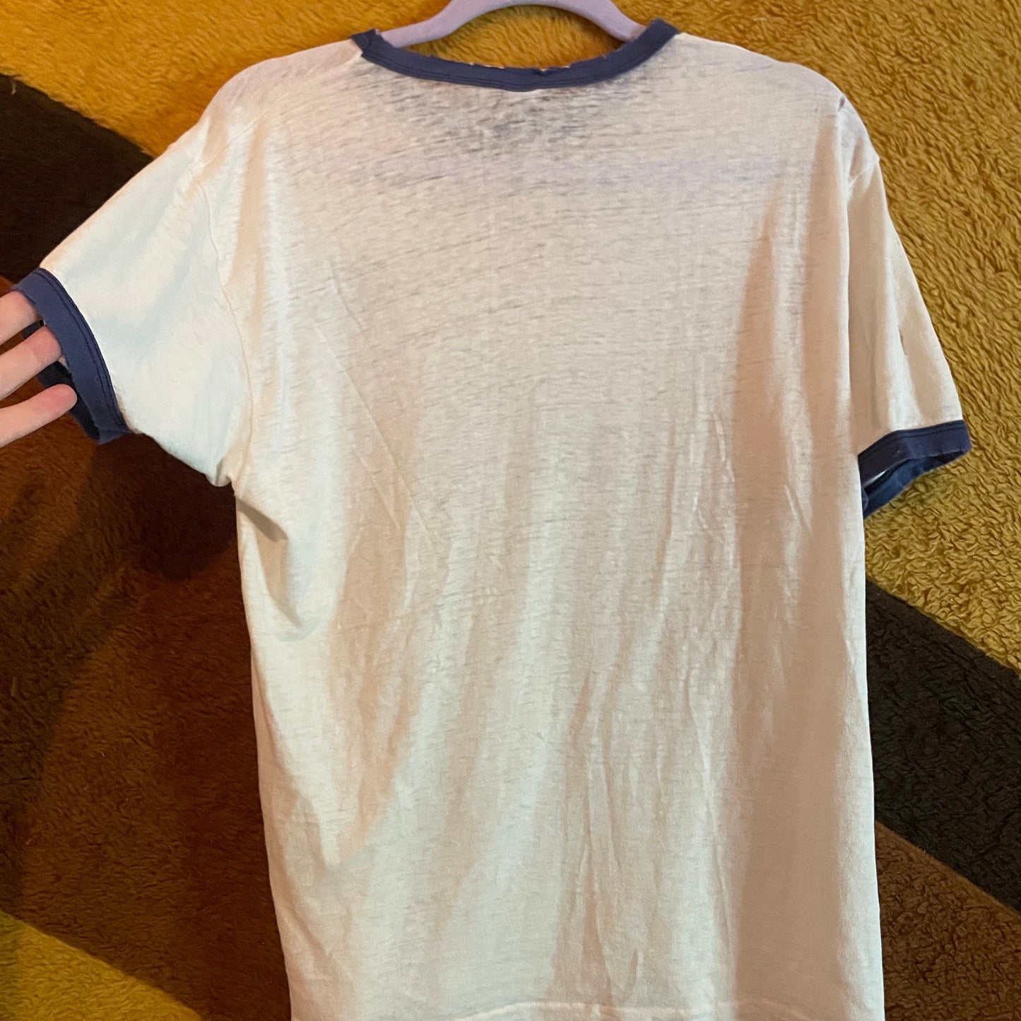 vtg 70s PAPER THIN PENTASTAR Shirt // vintage ringer chrysler car emblem thrashed faded graphic tee with holes see through retro soft baggy