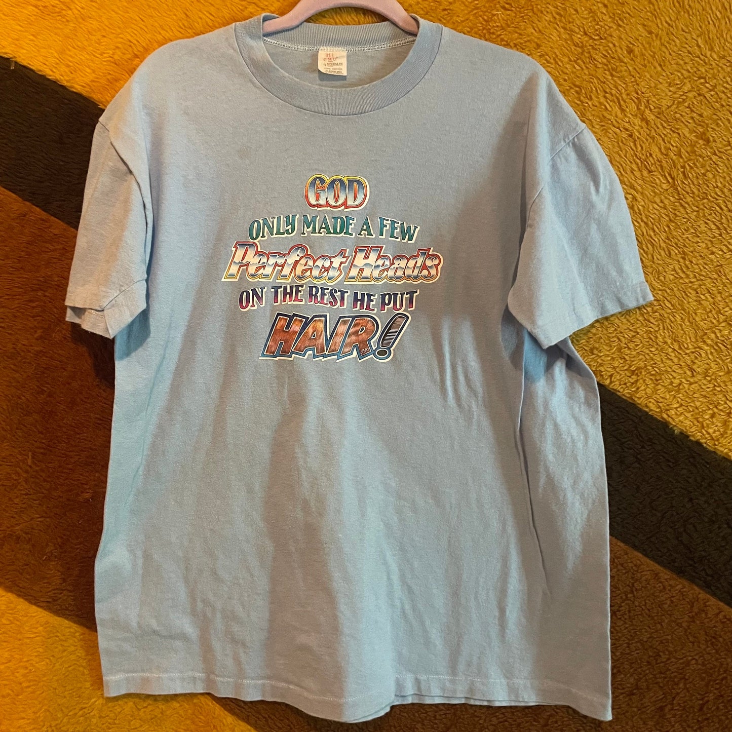 vtg 70s BALD GUYS SHIRT // vintage "god made a few perfect heads, on the rest he put hair!" funny bald guy shirt 80s graphic tee iron on