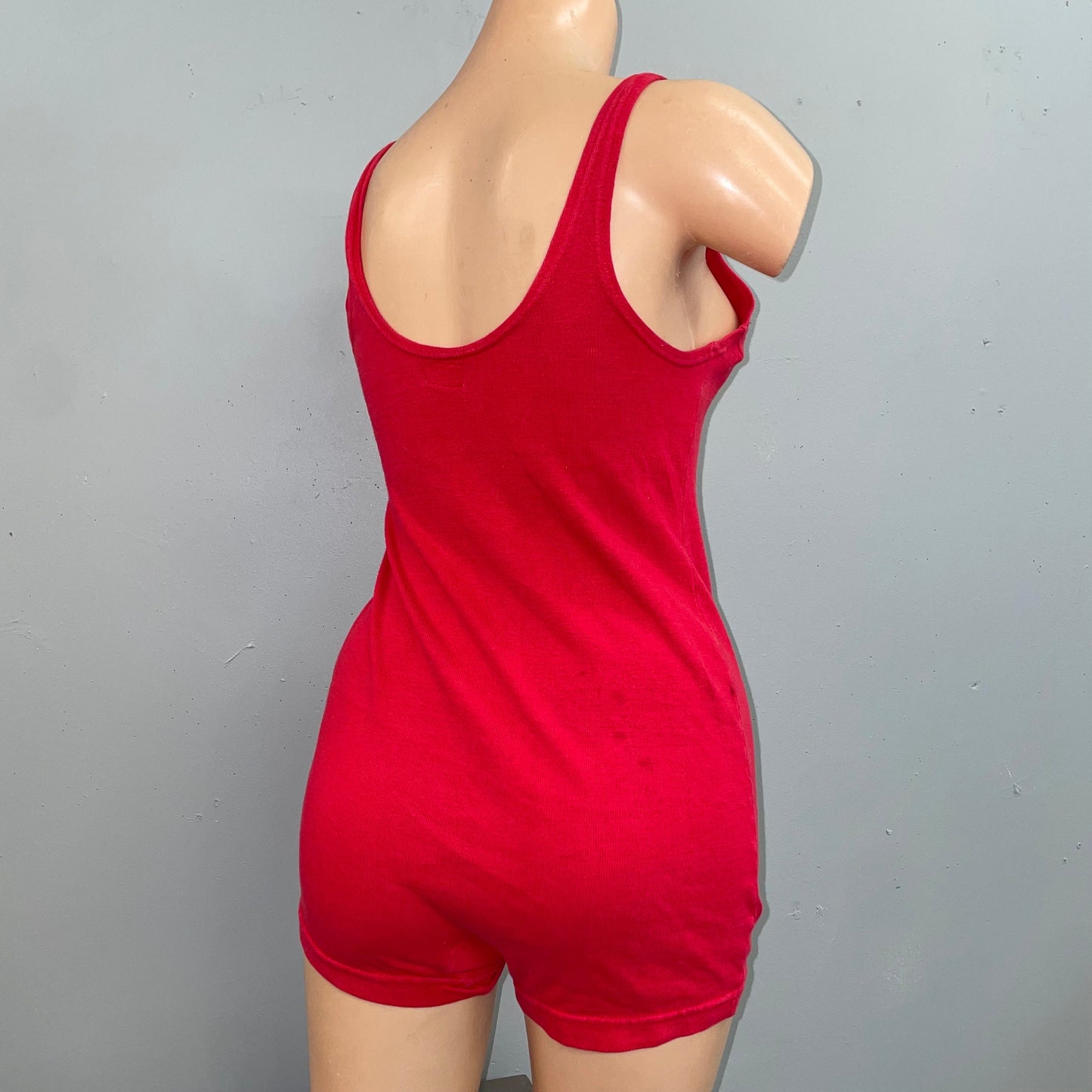 vtg 1930s Ocean red cotton bathing suit chain stitch embroidered one piece swimsuit rockabilly pin up tankini baywatch pamela anderson