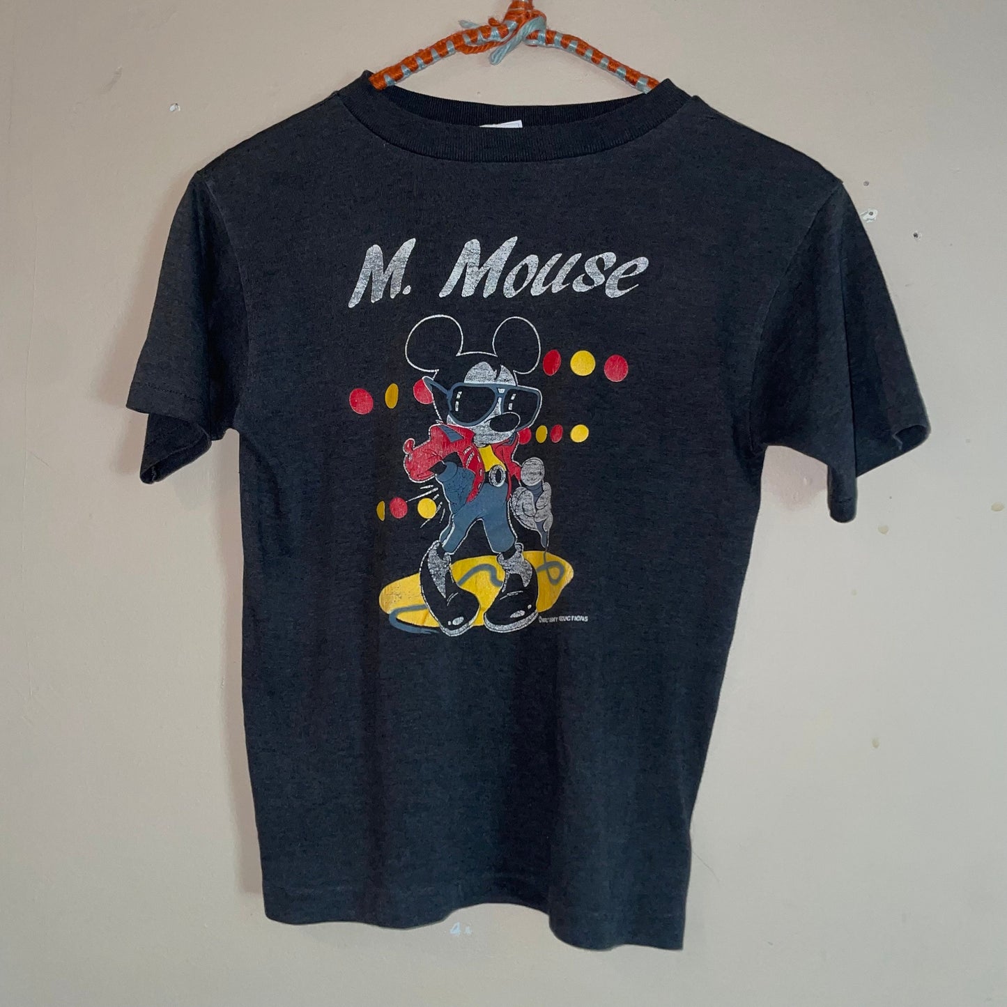 vtg 1980s PAPER THIN MICKEY Mouse // vintage soft faded black crop top youth large michael jackson disney shirt femme rare black baby tee