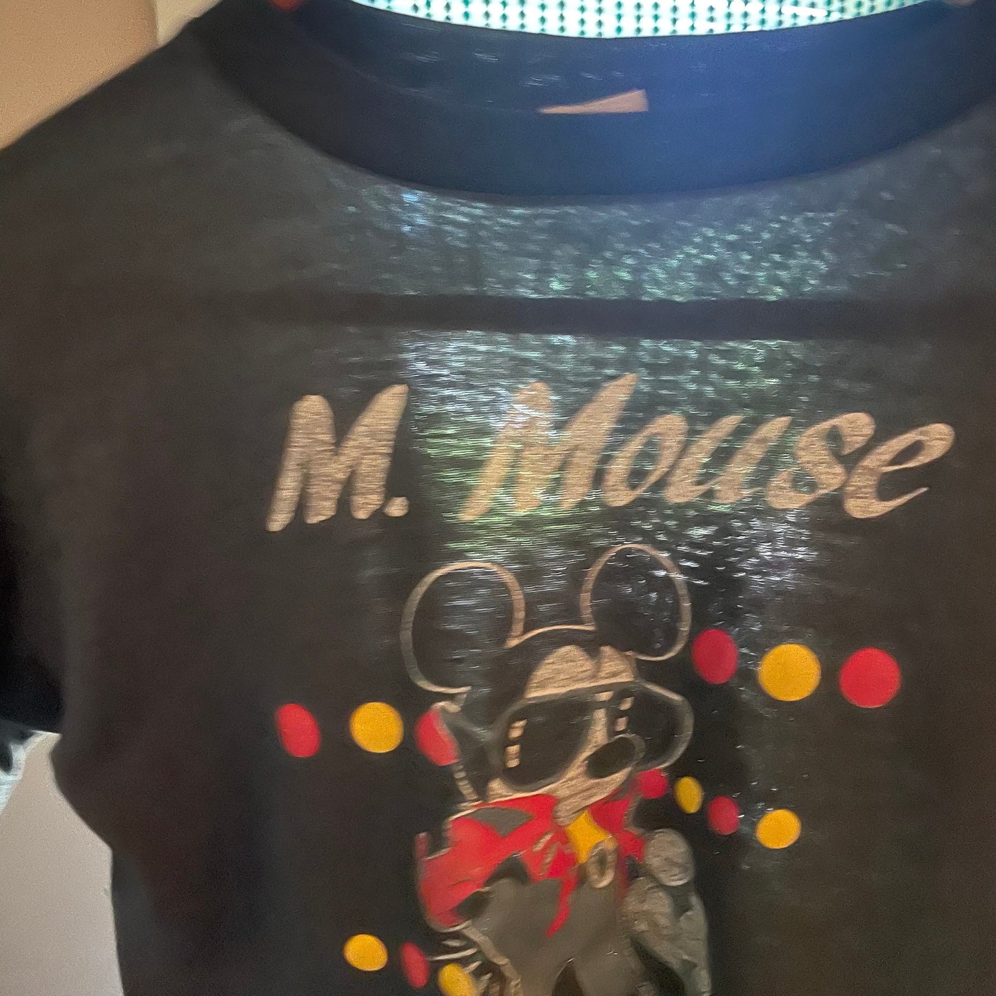 vtg 1980s PAPER THIN MICKEY Mouse // vintage soft faded black crop top youth large michael jackson disney shirt femme rare black baby tee