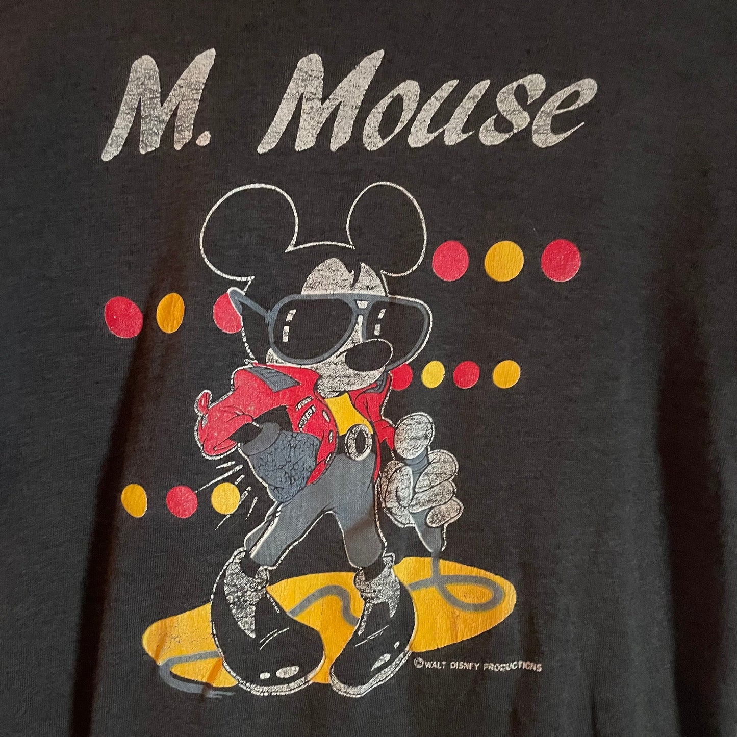 vtg 1980s PAPER THIN MICKEY Mouse // vintage soft faded black crop top youth large michael jackson disney shirt femme rare black baby tee