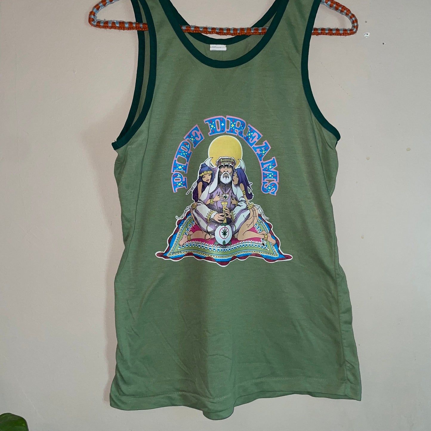 vtg 70s PIPE DREAMS IRON On Shirt // vintage tank top ringer tee hippie stoner retro graphic tee iron on patch father yod the source family